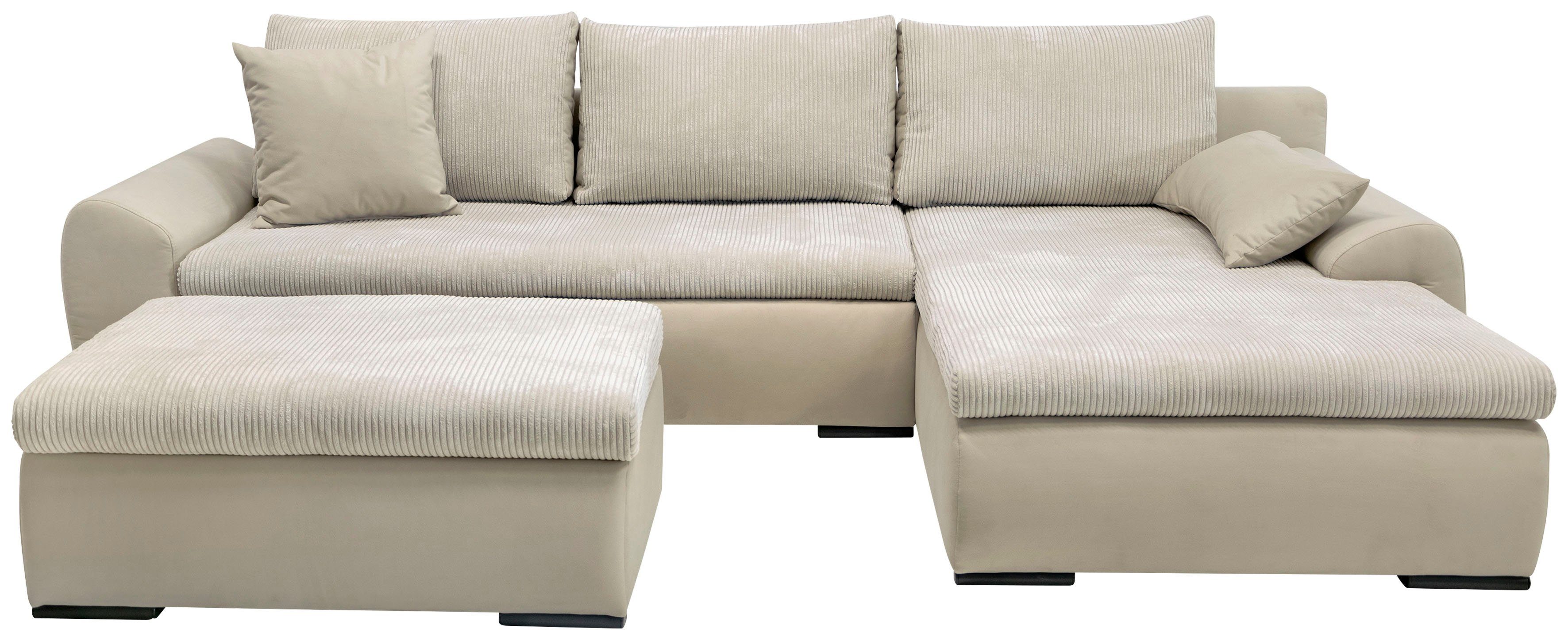 Home affaire Hoekbank Win, L-vorm, breedte 285cm optioneel met slaapfunctie en bedkast, taupe, corduroy
