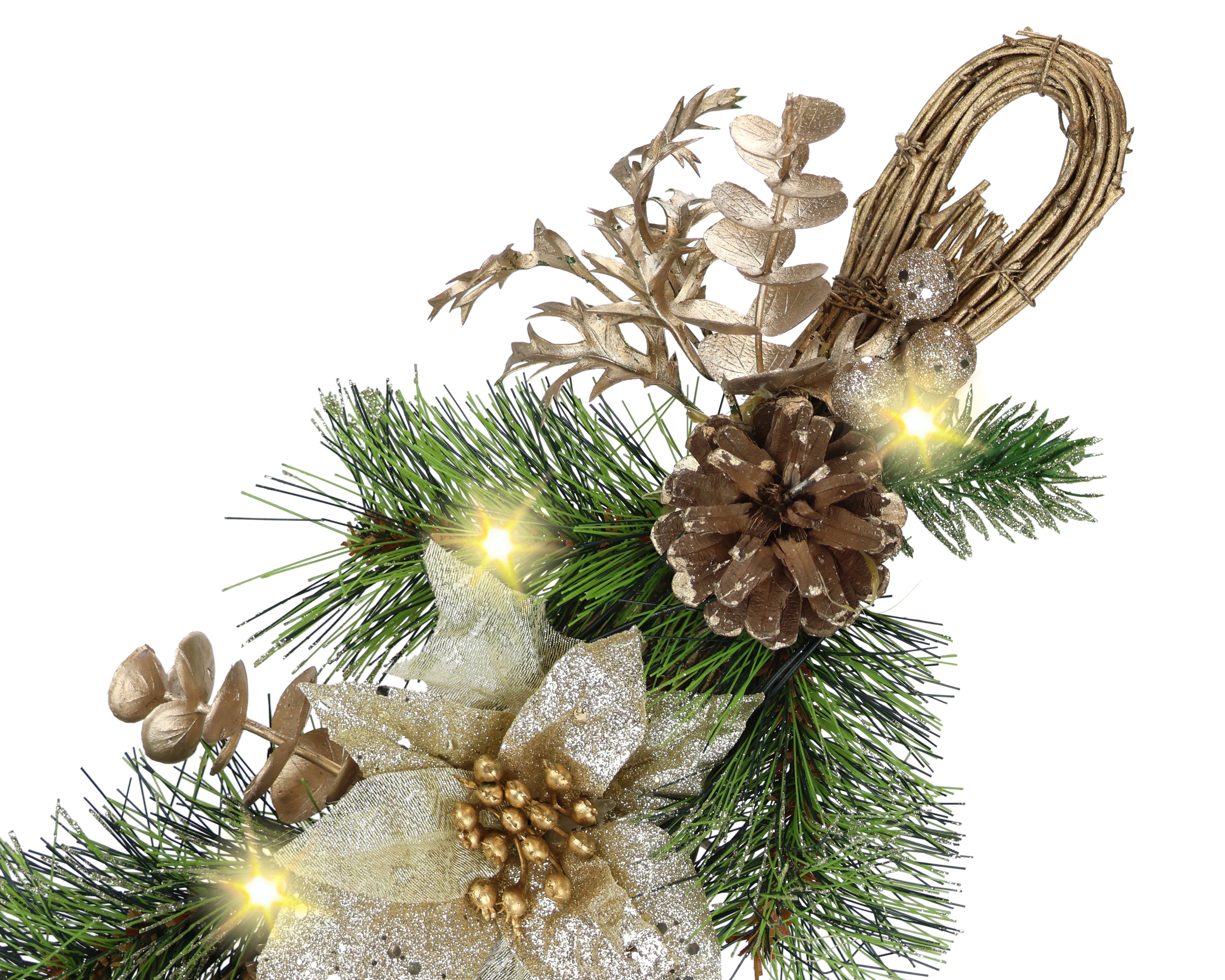 I.GE.A. Kunstguirlande Kerstguirlande versierd, met LED-licht Met kerstster kegels bessen dennen decoratieve takken kunstslinger krans (1 stuk)