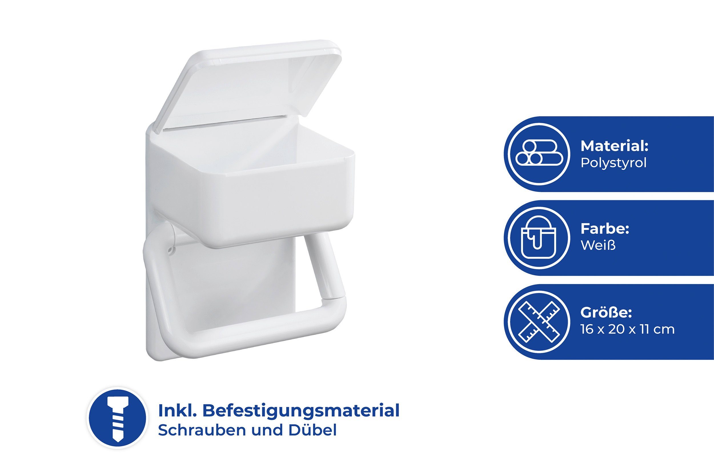 Maximex Toiletrolhouder 2 in 1 met planchet voor vochtige tissues