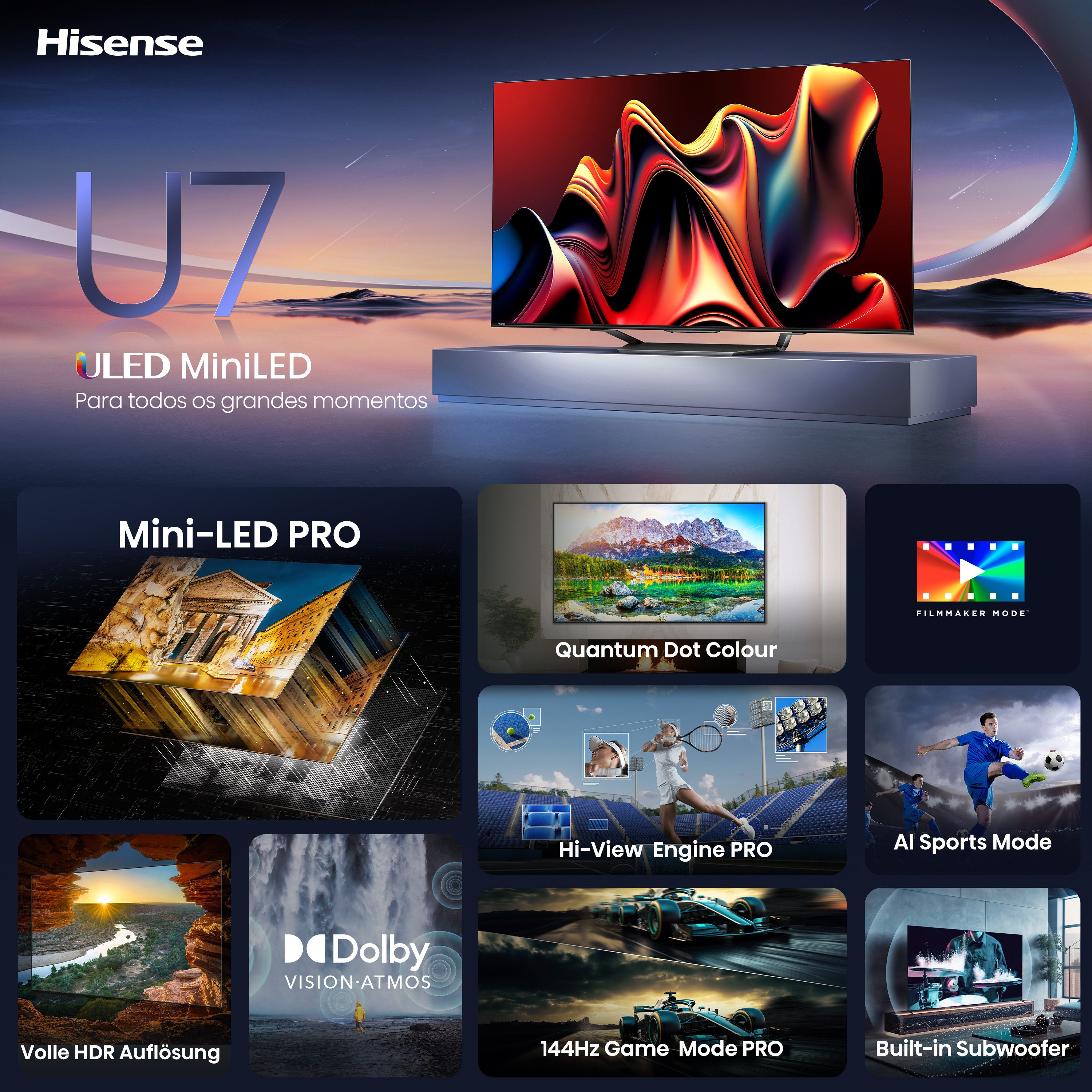 Hisense Mini-led-tv 55U7NQ, 139 cm / 55", 4K Ultra HD, Smart TV, 4k uhd, uled, mini led