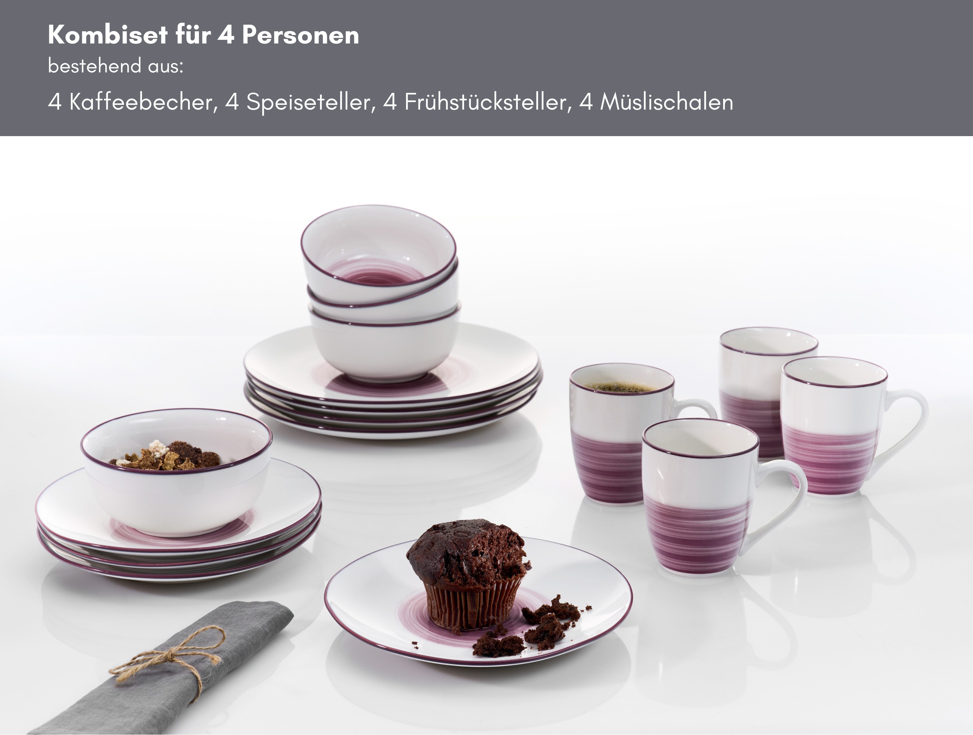 Ritzenhoff & Breker Combi-servies Luna Aquarel-stijl (set, 16-delig)