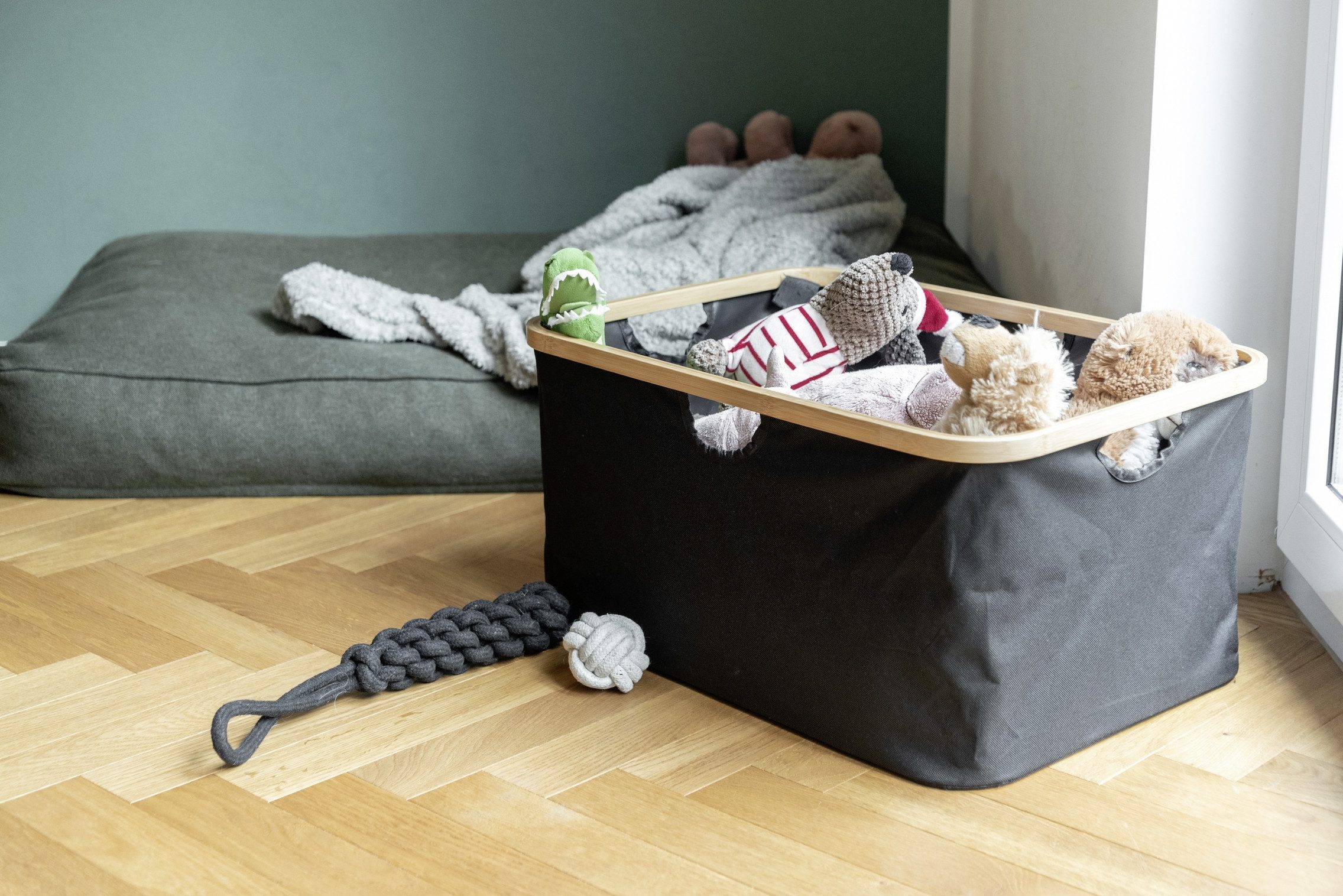 WENKO Wasmand Ecori opvouwbare wasverzamelaar, gerecycled polyester met bamboe frame (1 stuk)