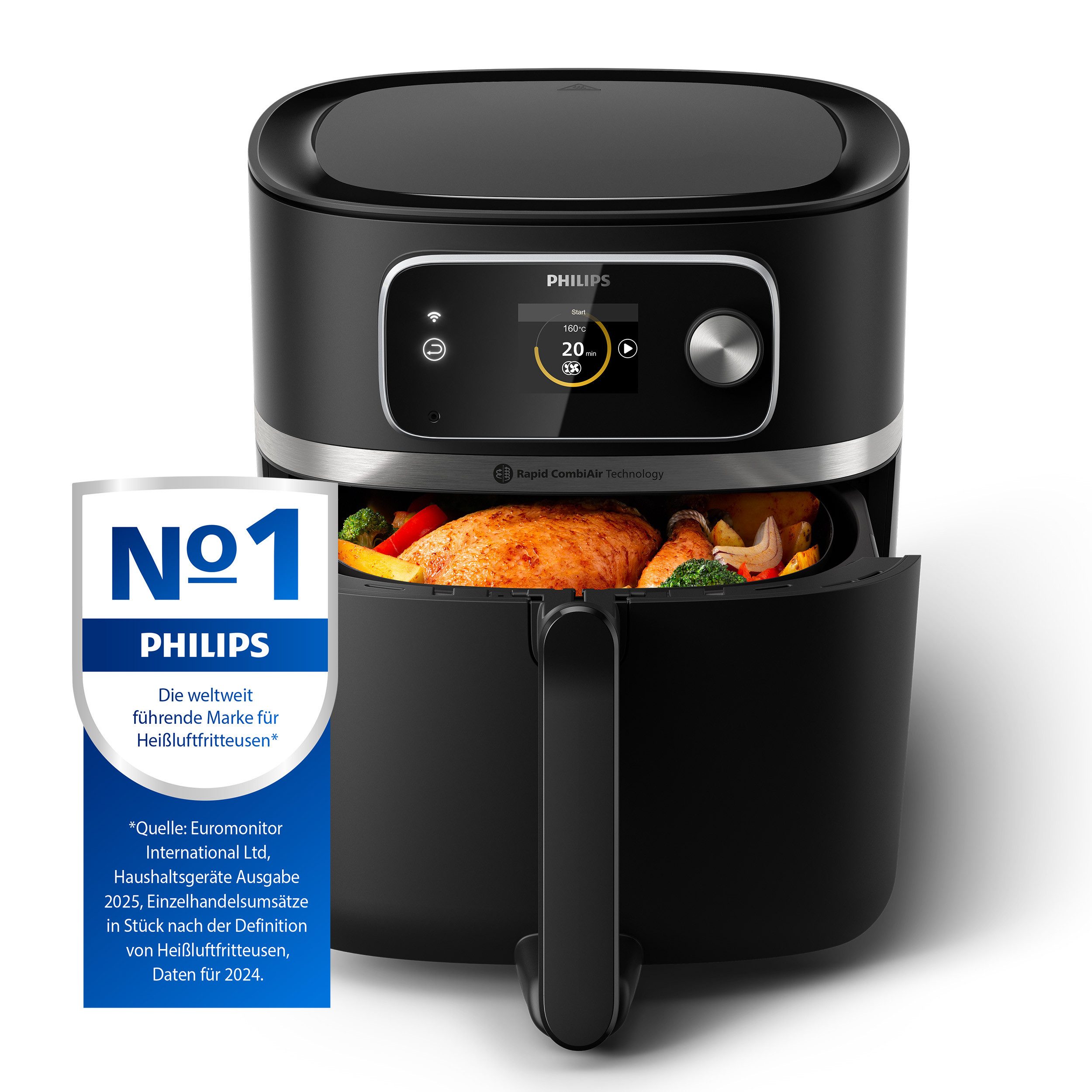 Philips Airfryer HD9880/90 Airfryer XXL, 8,3 l met wifi-connectiviteit, 50 autocook programma's en warmhoudfunctie