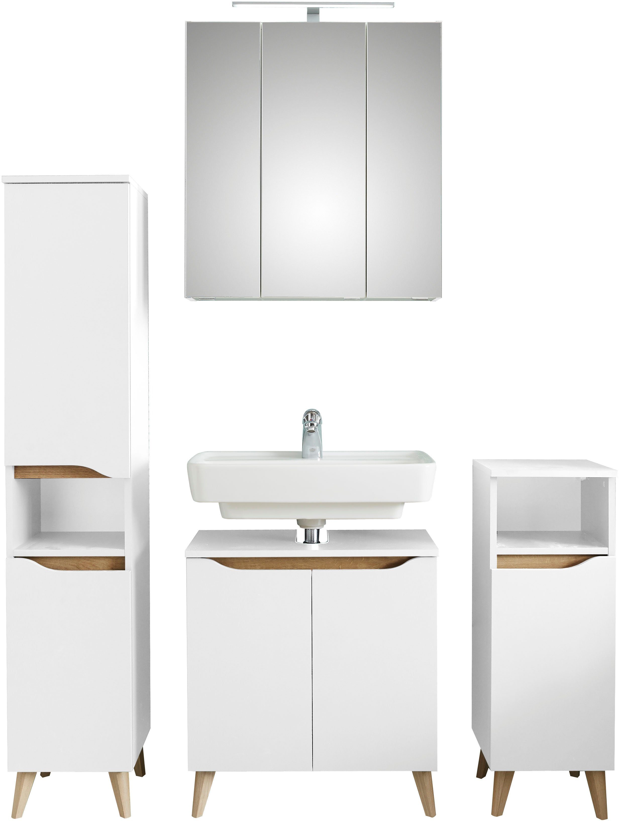 Saphir Badkamerserie Quickset 4-delig, wastafelonderkast met led-spiegelkast Onderkast, middelgrote kast, incl. deurdemper, 8 deuren, 2 niches