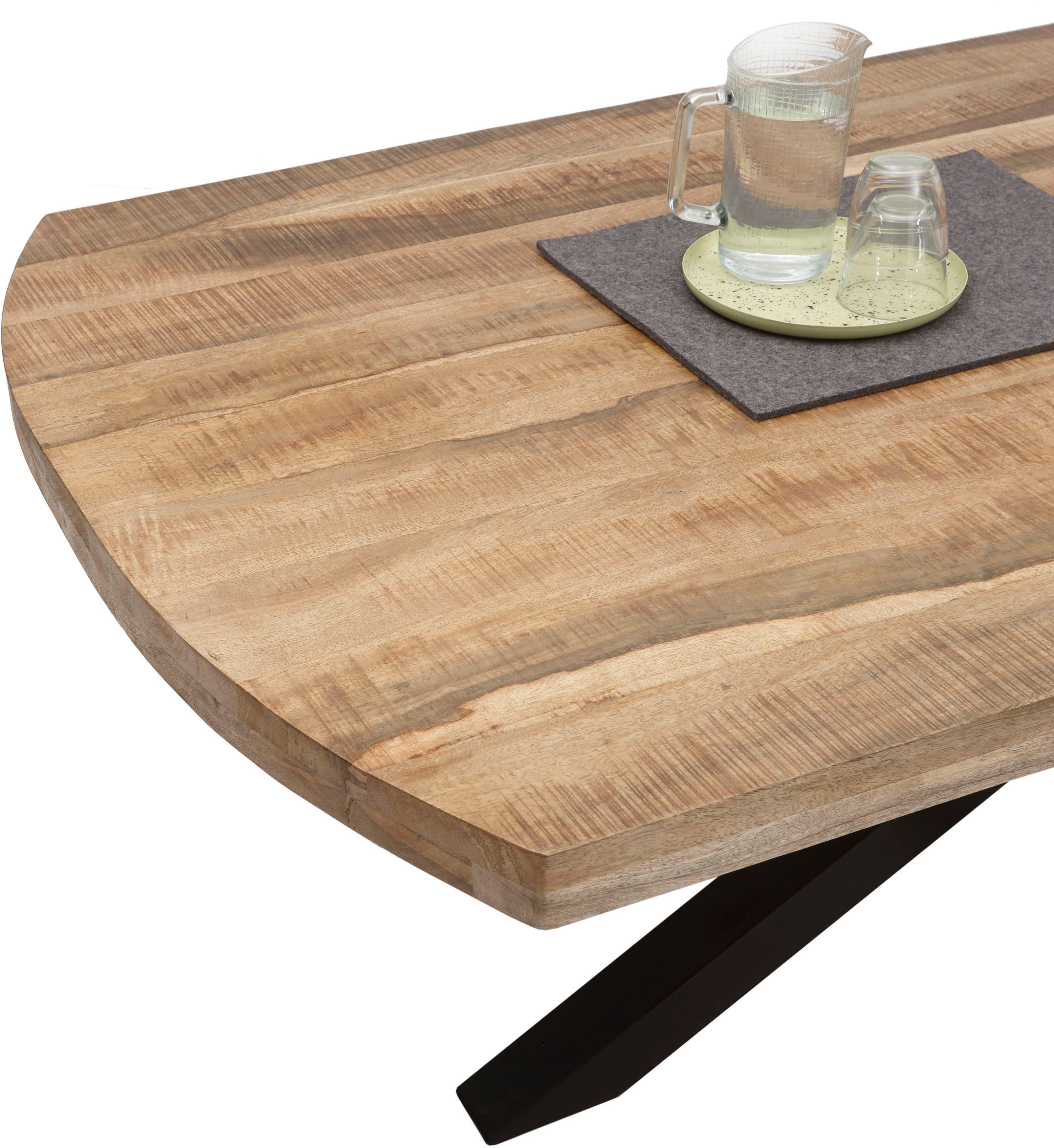 Stolkom Eettafel Veneti 200 cm breed in bootvorm, tafel mango massief hout