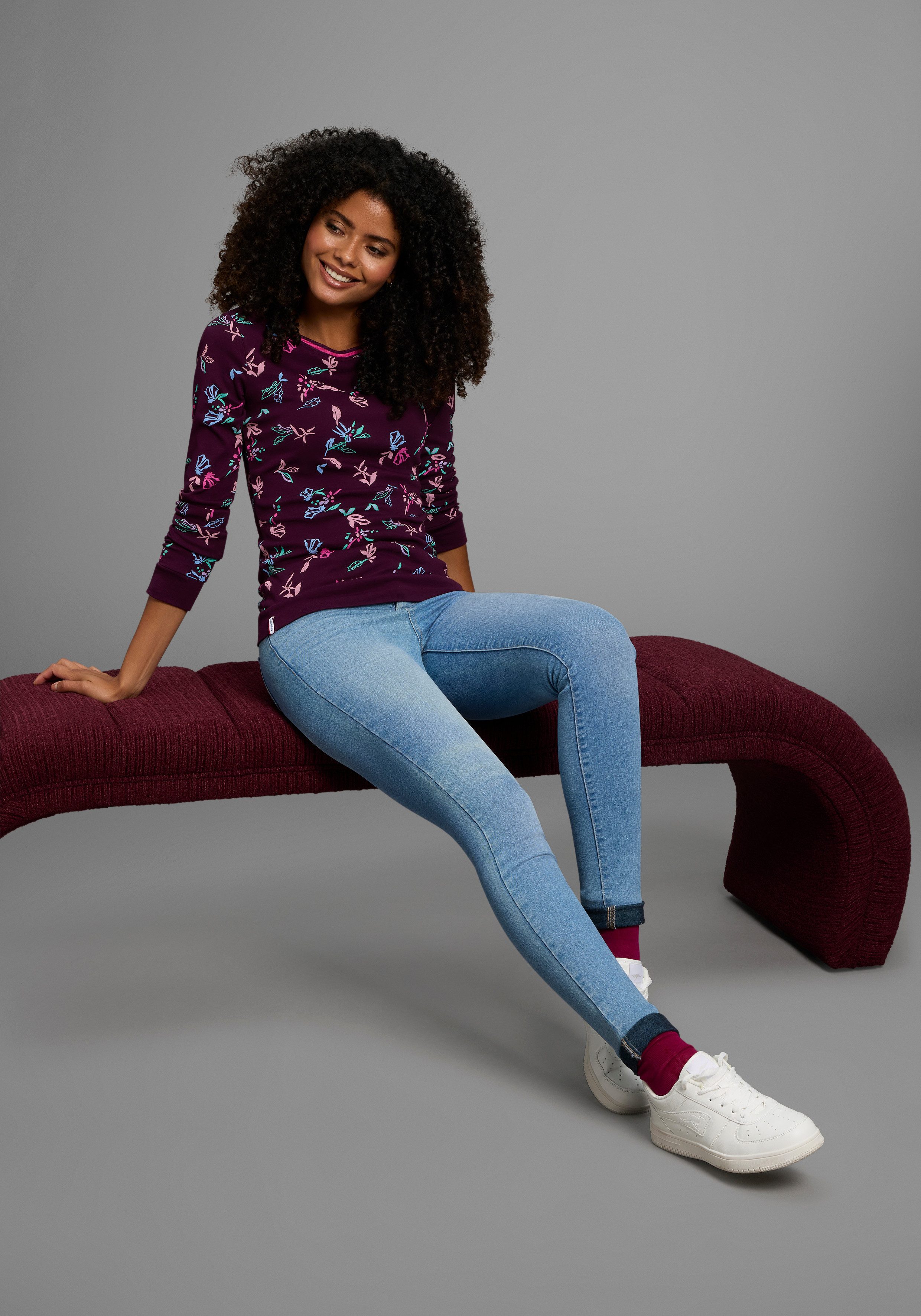 KangaROOS Shirt met lange mouwen met allover-print en contrastdetails