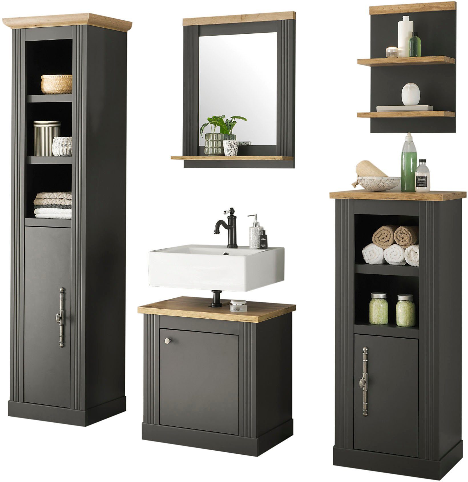 Home affaire Badkamerserie WESTMINSTER, Bad im Landhausstil, 5-teiliges Badezimmer in romantische rustieke stijl, exclusief by otto (5-delig)