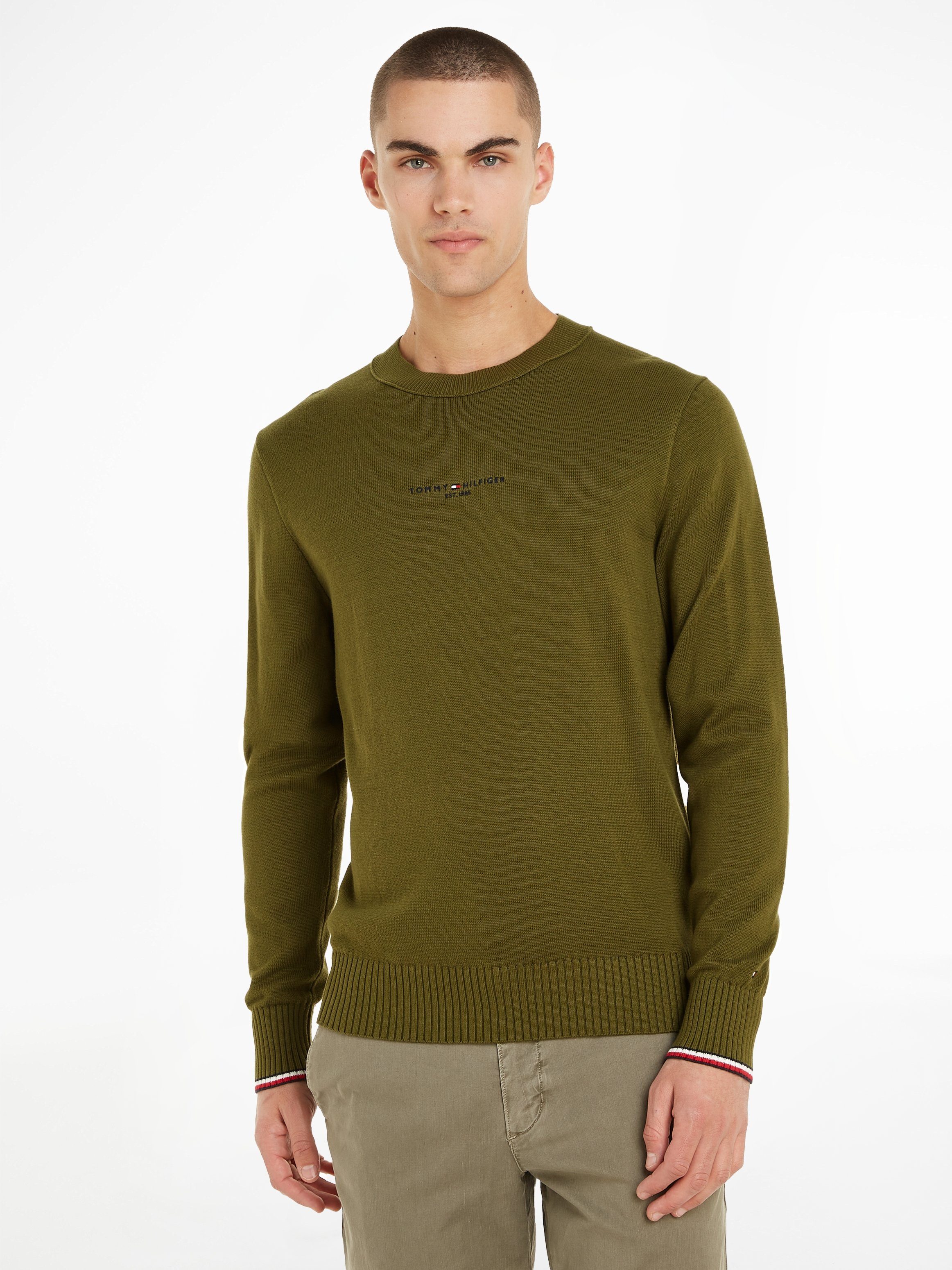 Tommy Hilfiger Trui met ronde hals HILFIGER EMBRO CREW NECK heren pullovers maat XXL groen