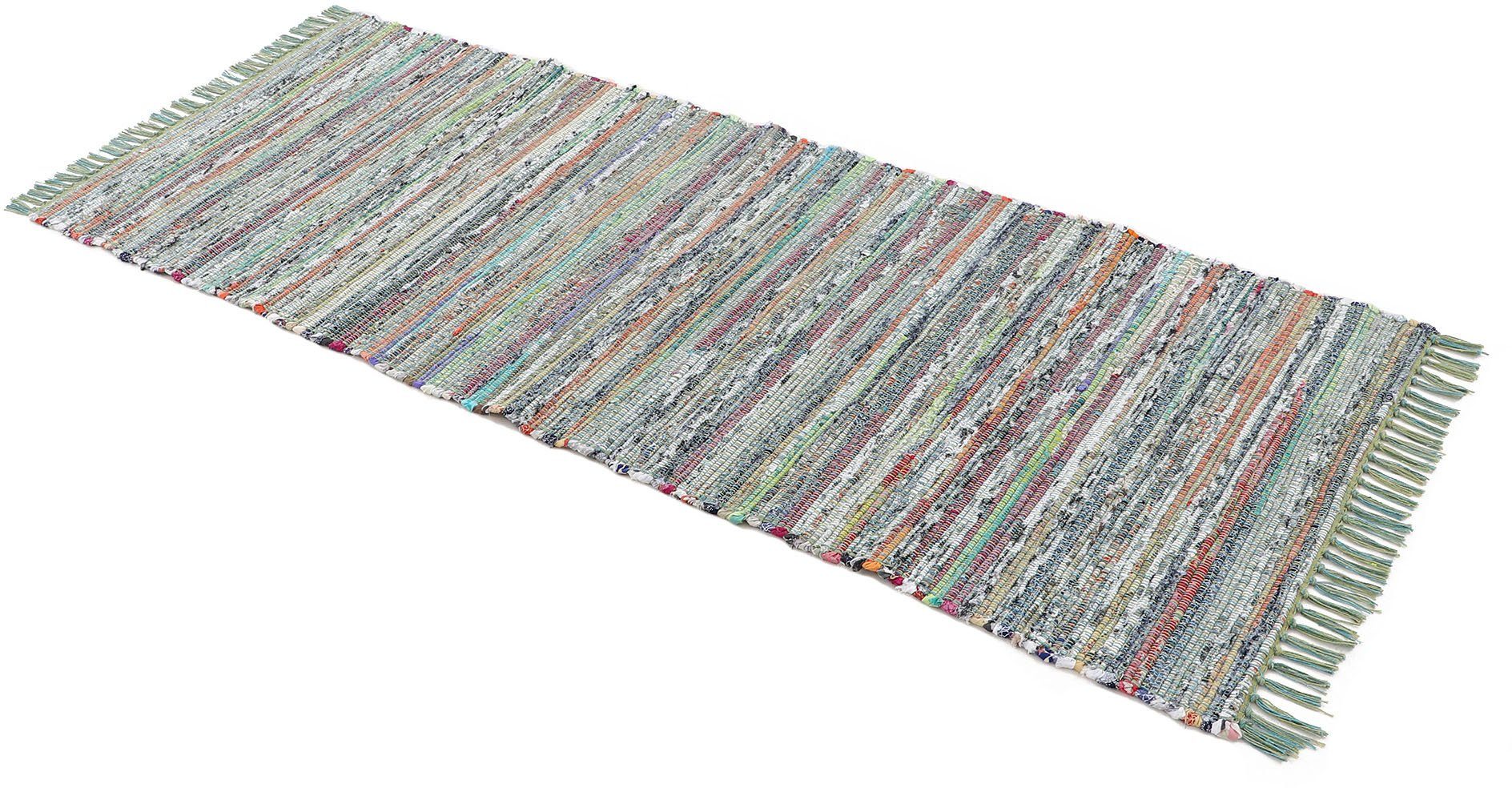 carpetfine Vloerkleed Kelim Chindi, omkeerbaar tapijt handgeweven, patchwork tapijt met franjes, ook verkrijgbaar in loperformaten