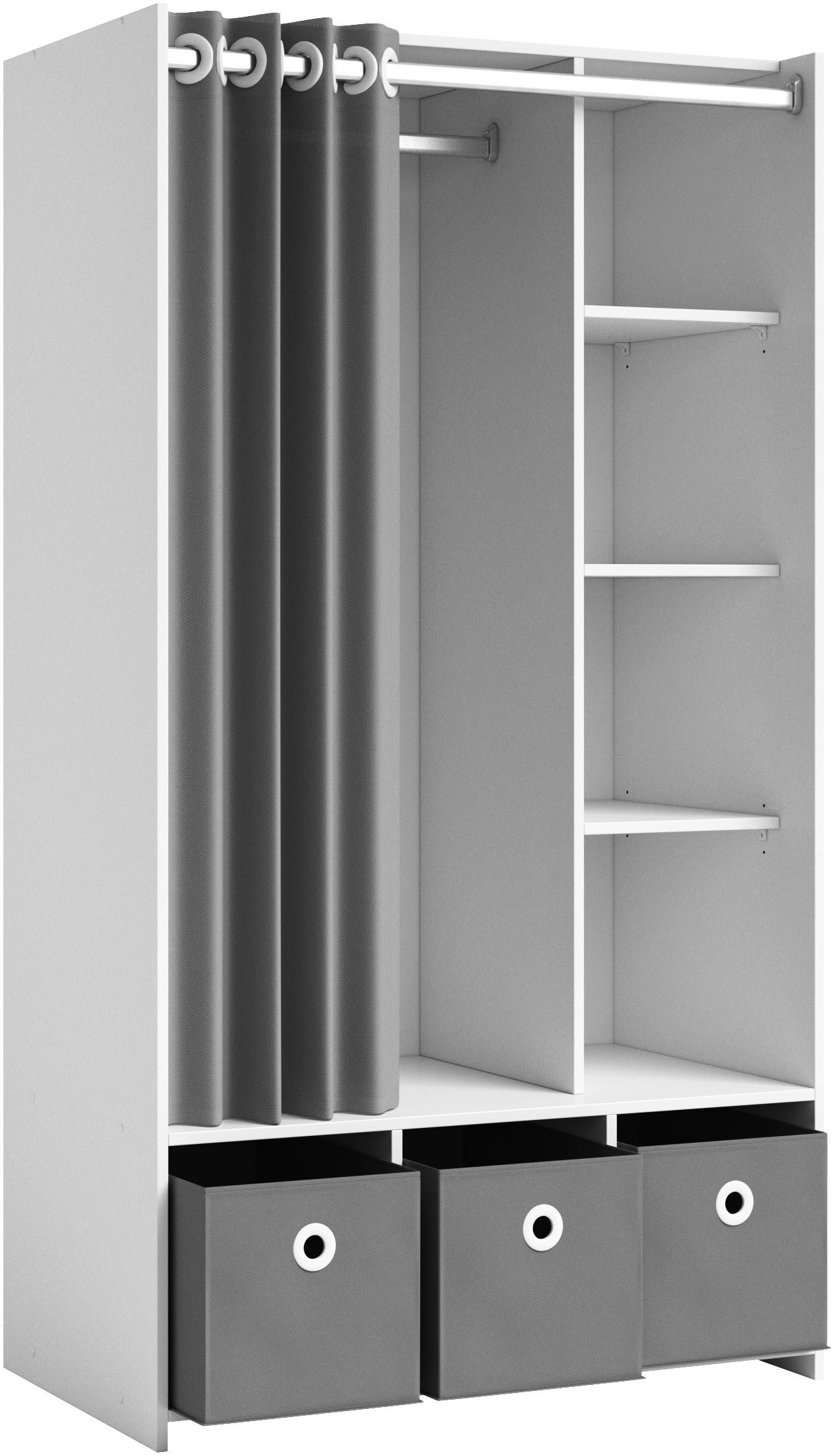 Schlafkontor Kledingkast Jenke met stoffen gordijn Multifunctionele kledingkast kledingkasten wit