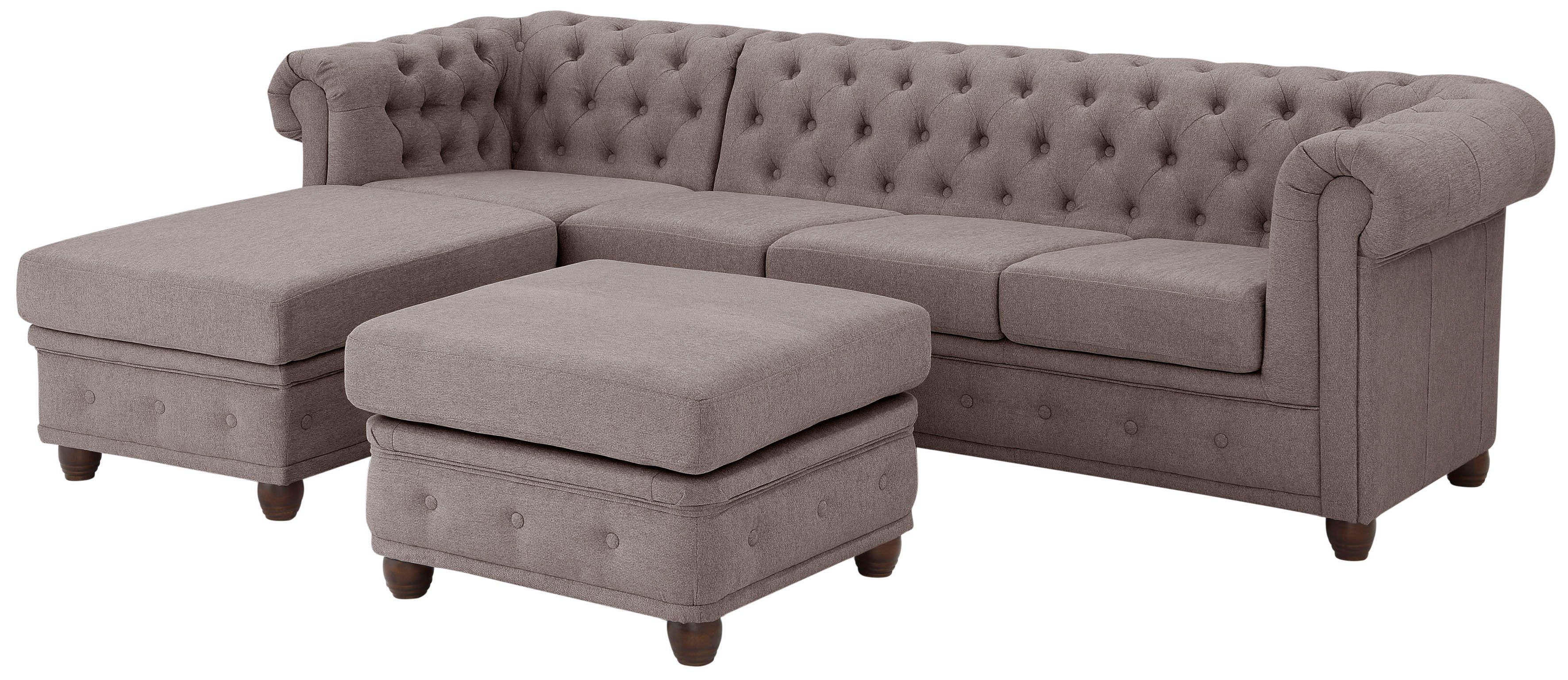 Home affaire Chesterfield-bank New Castle L-vorm hoogwaardige capitonnage in chesterfield-design, bxdxh: 255(171x72)