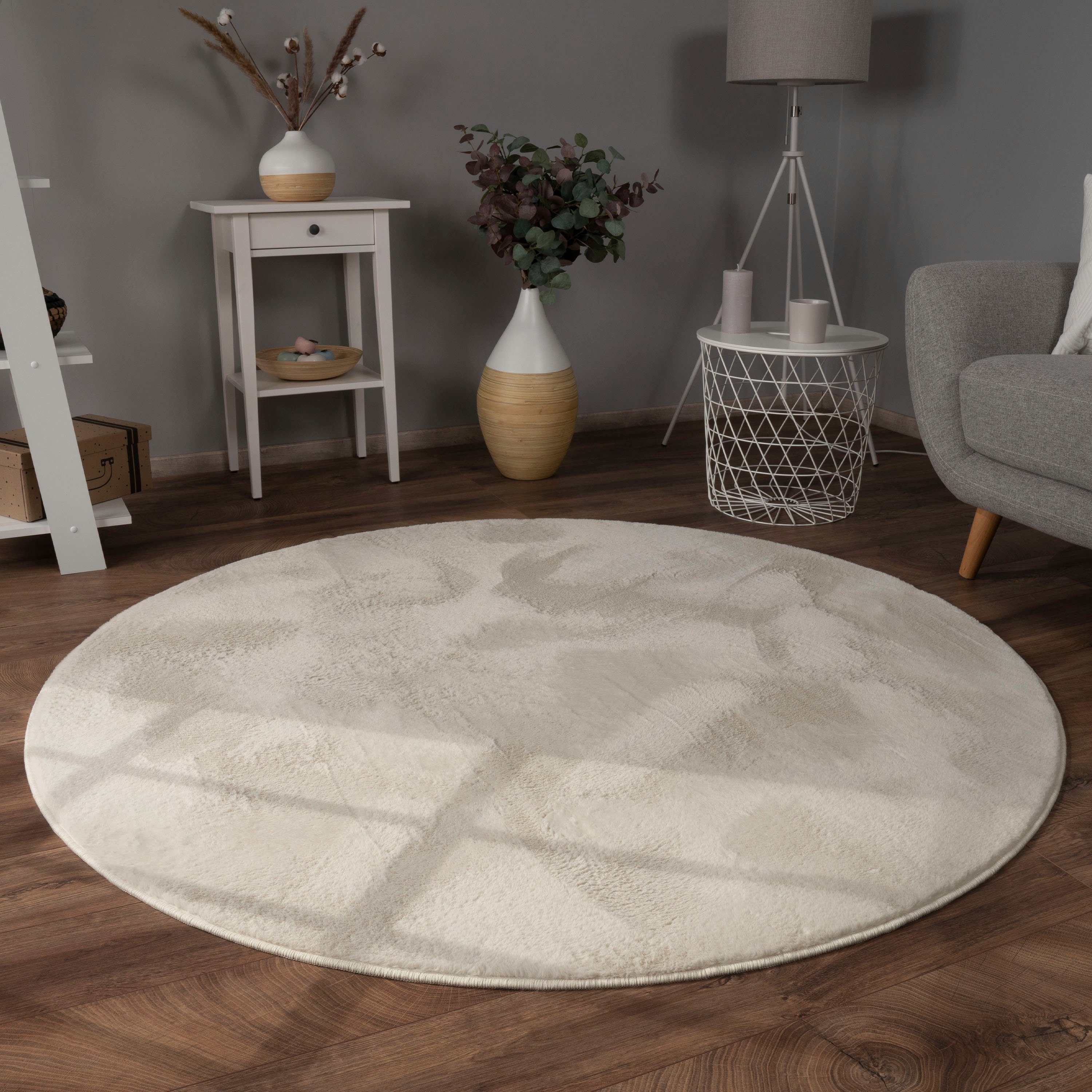 Paco Home Vachtvloerkleed Imitatiebont Soft 380 Lange pool, heerlijk zacht vloerkleed - bijzonder zacht, unikleuren dieren vloerkleden maat Ø 100 cm