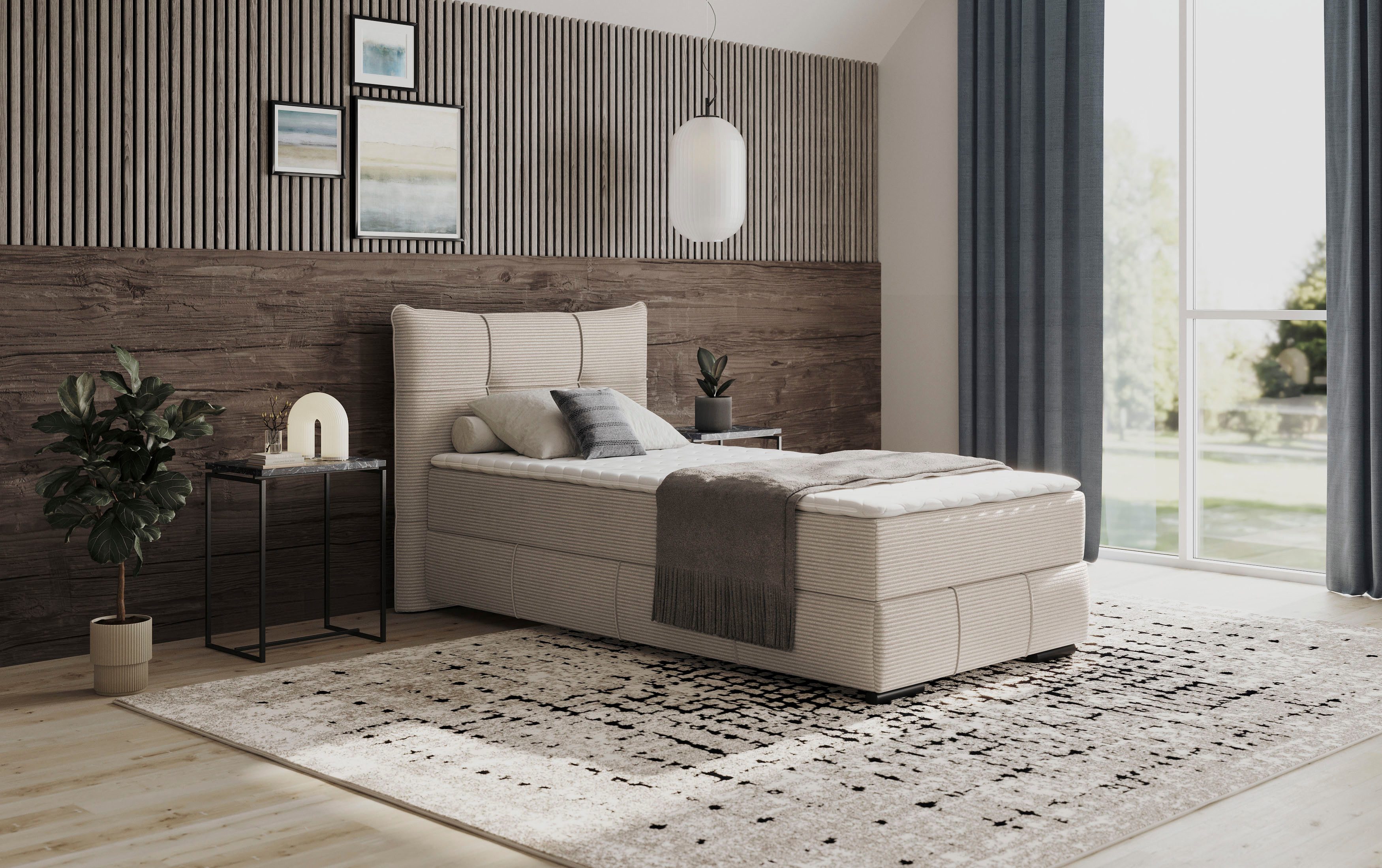 Mr. Couch Boxspring Brewdley met bedkist, incl. matras Topmatras en sierkussen, in verschillende hardheden beschikbaar boxsprings beige