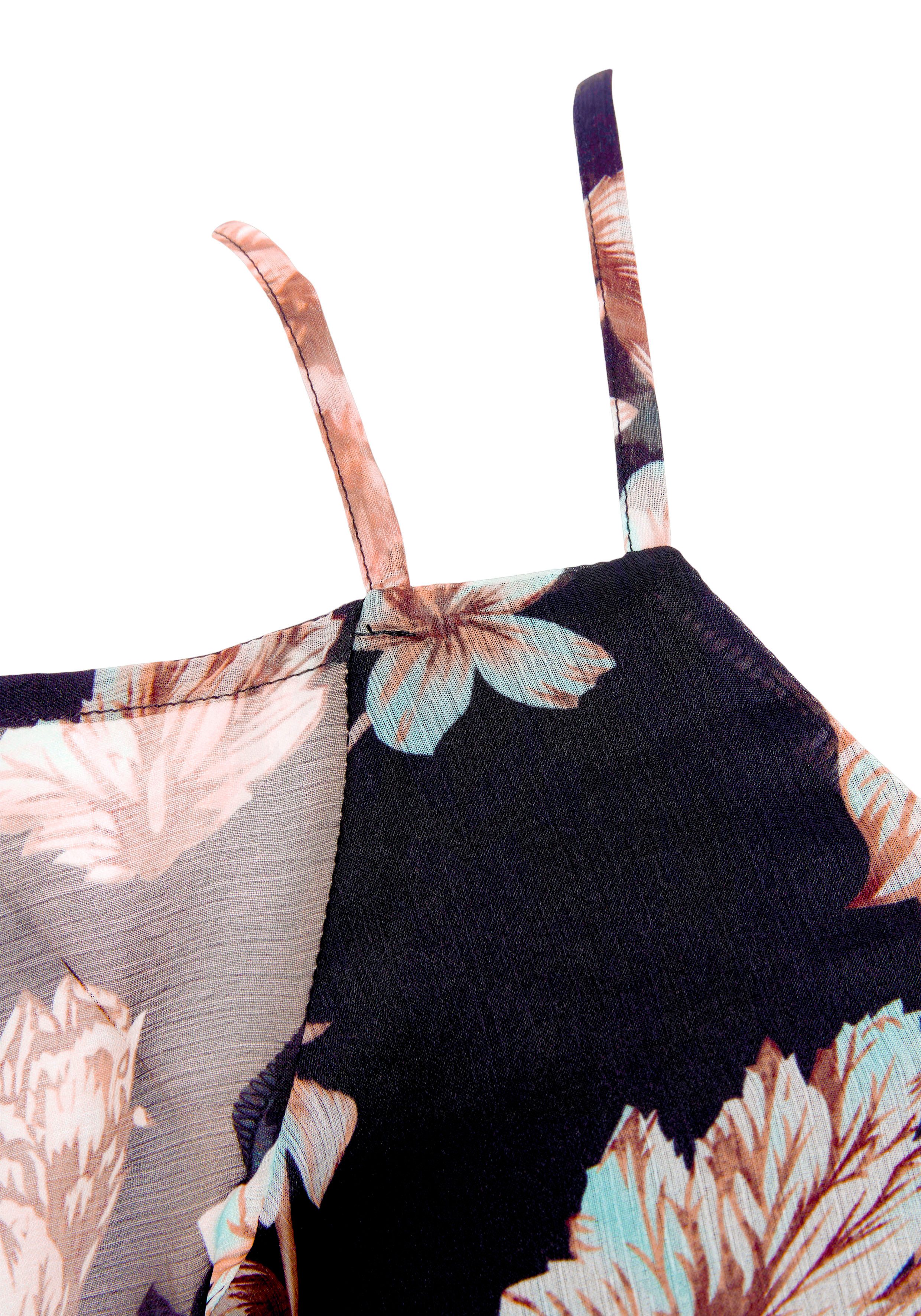 Lascana Chiffon blouse met bloemenprint en trendy bandjes, korte mouwen blouse, damesblouse