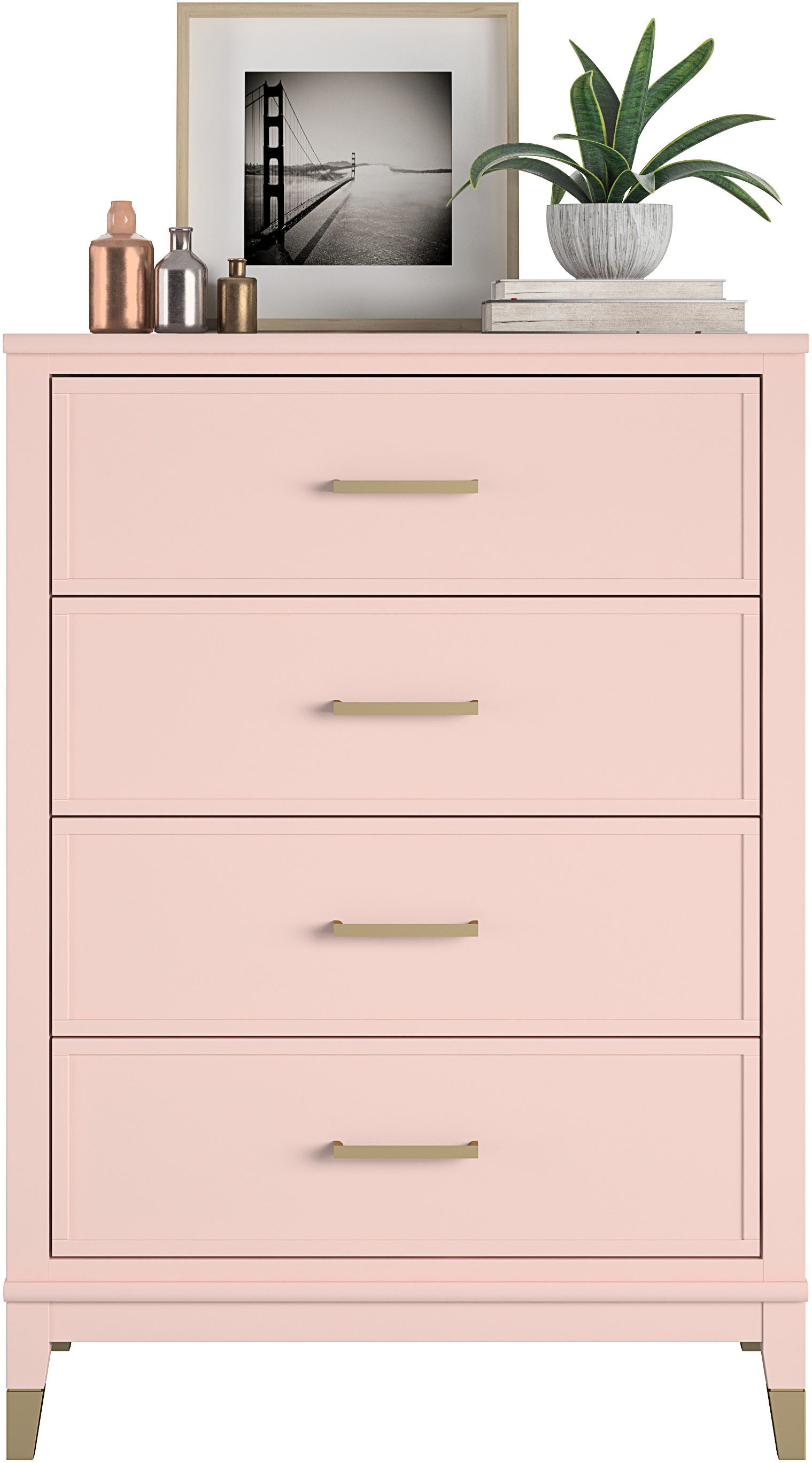 CosmoLiving by Cosmopolitan Kast Westerleigh met 4 laden, mdf, poten van massief hout, hoogte 106 cm, breedte 76 cm