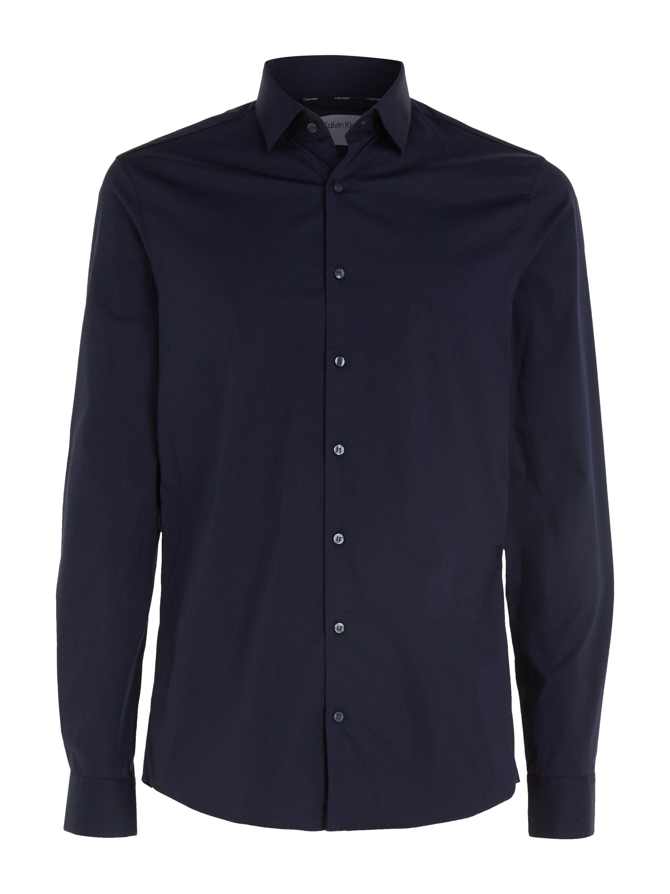 Calvin Klein Businessoverhemd POPLIN STRETCH SLIM SHIRT met kent-kraag, logoprint op borsthoogte