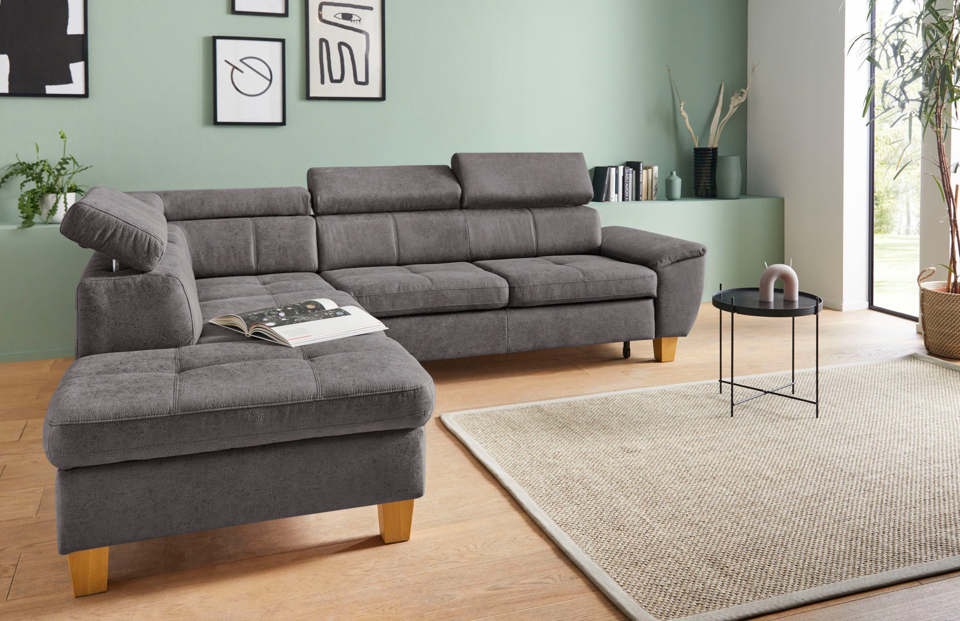 Exxpo - sofa fashion Hoekbank Enya met hoofdverstelling, optioneel bedfunctie en bedlade