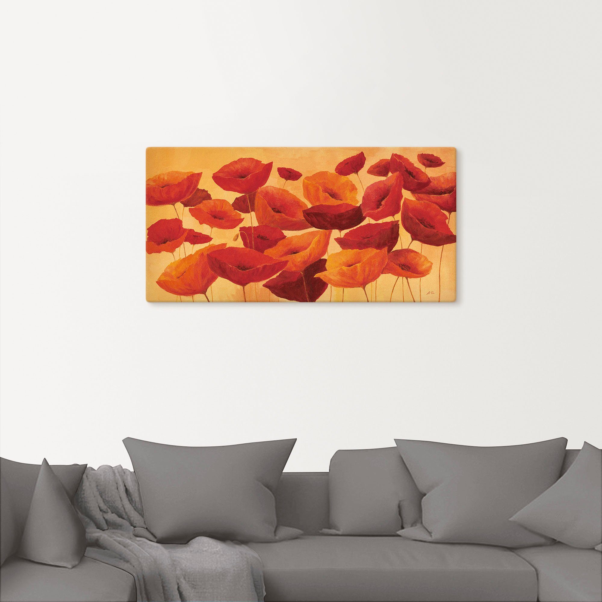 Artland Artprint op linnen Klaprozenveld gespannen op een spieraam