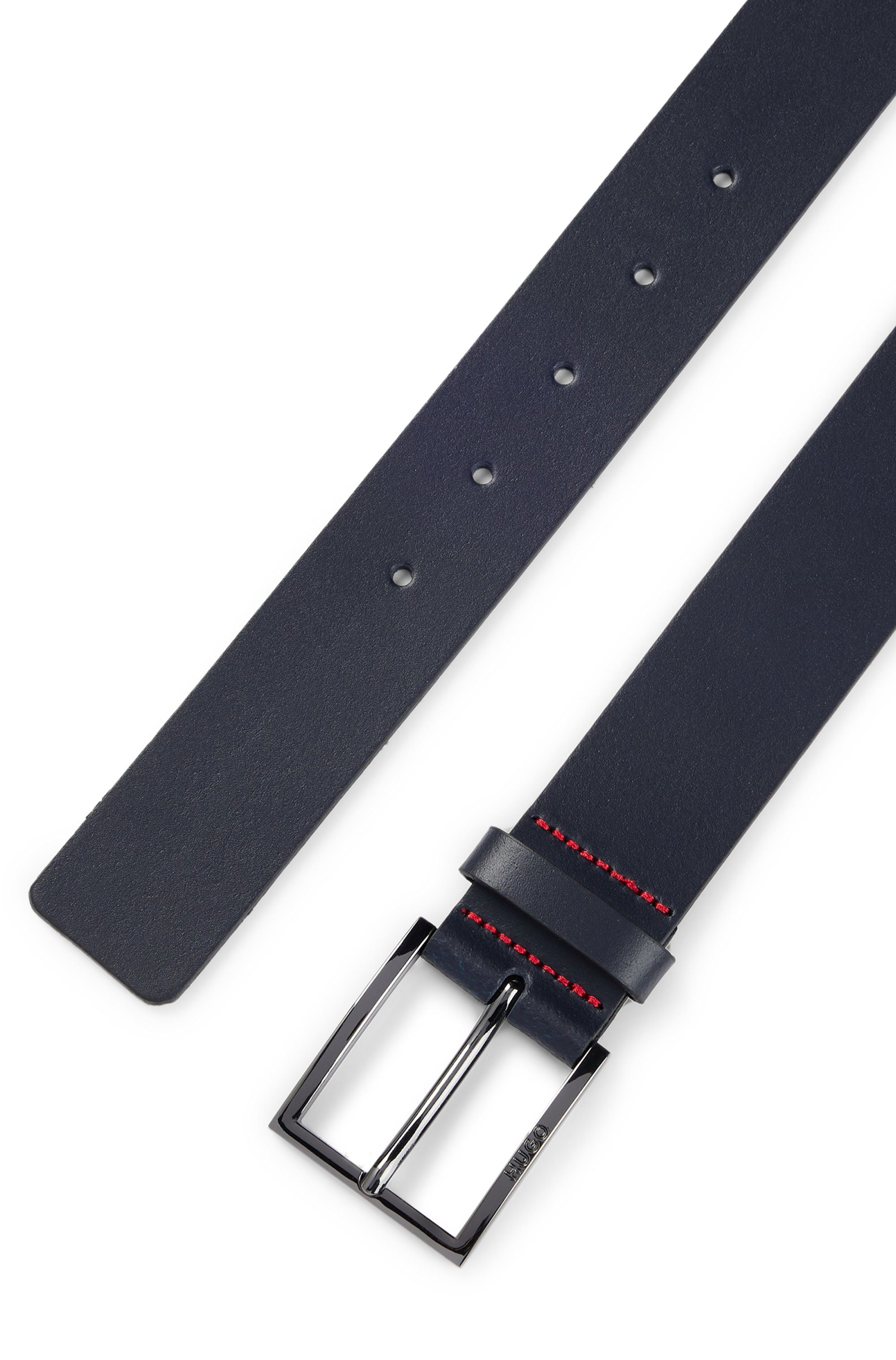 HUGO Leren riem Geek_Sz35 met contrasterende naden en subtiele metalen sluiting