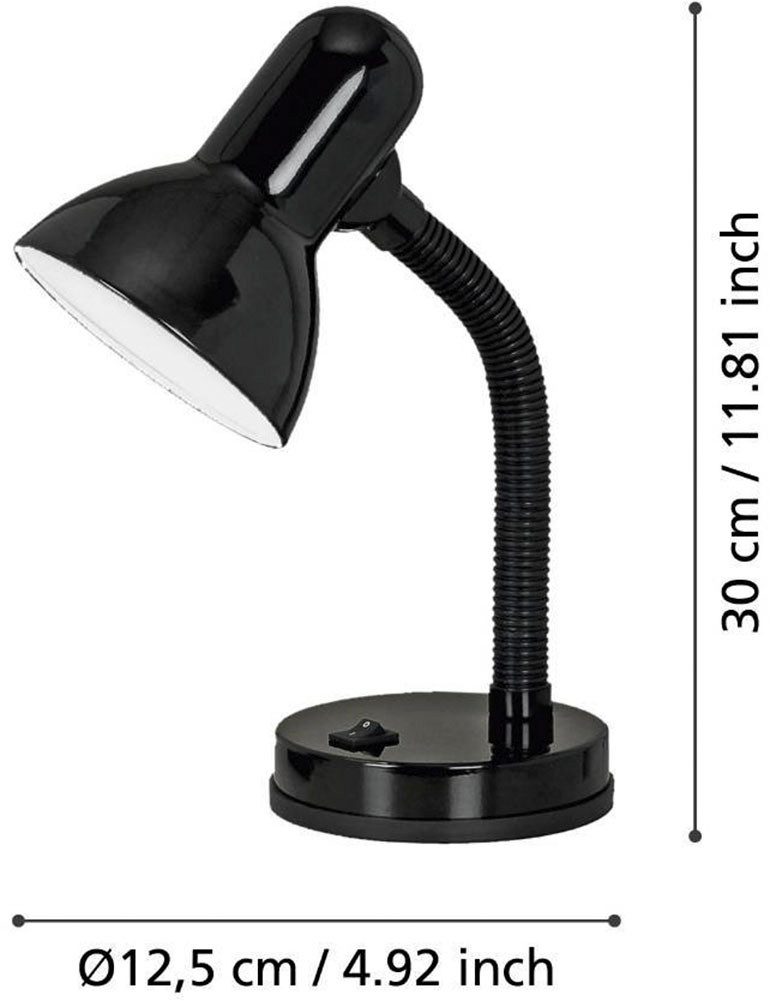 EGLO Tafellamp Basic zwart / ø12,5 x h30 cm / excl. 1x e27 (elk max. 40 w) / draaibaar