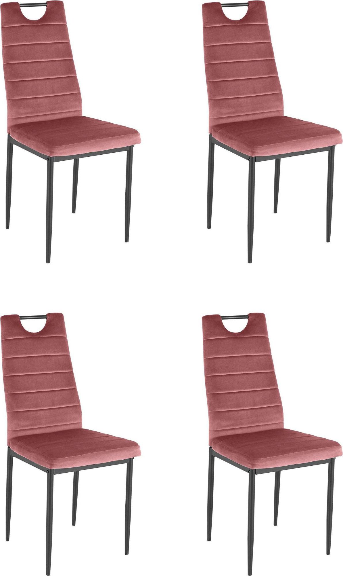 INOSIGN Eethoek Silvi-Mandy Glazen tafel 110x110 cm met 4 stoelen (velours stof), frame van metaal (set, 5-delig)