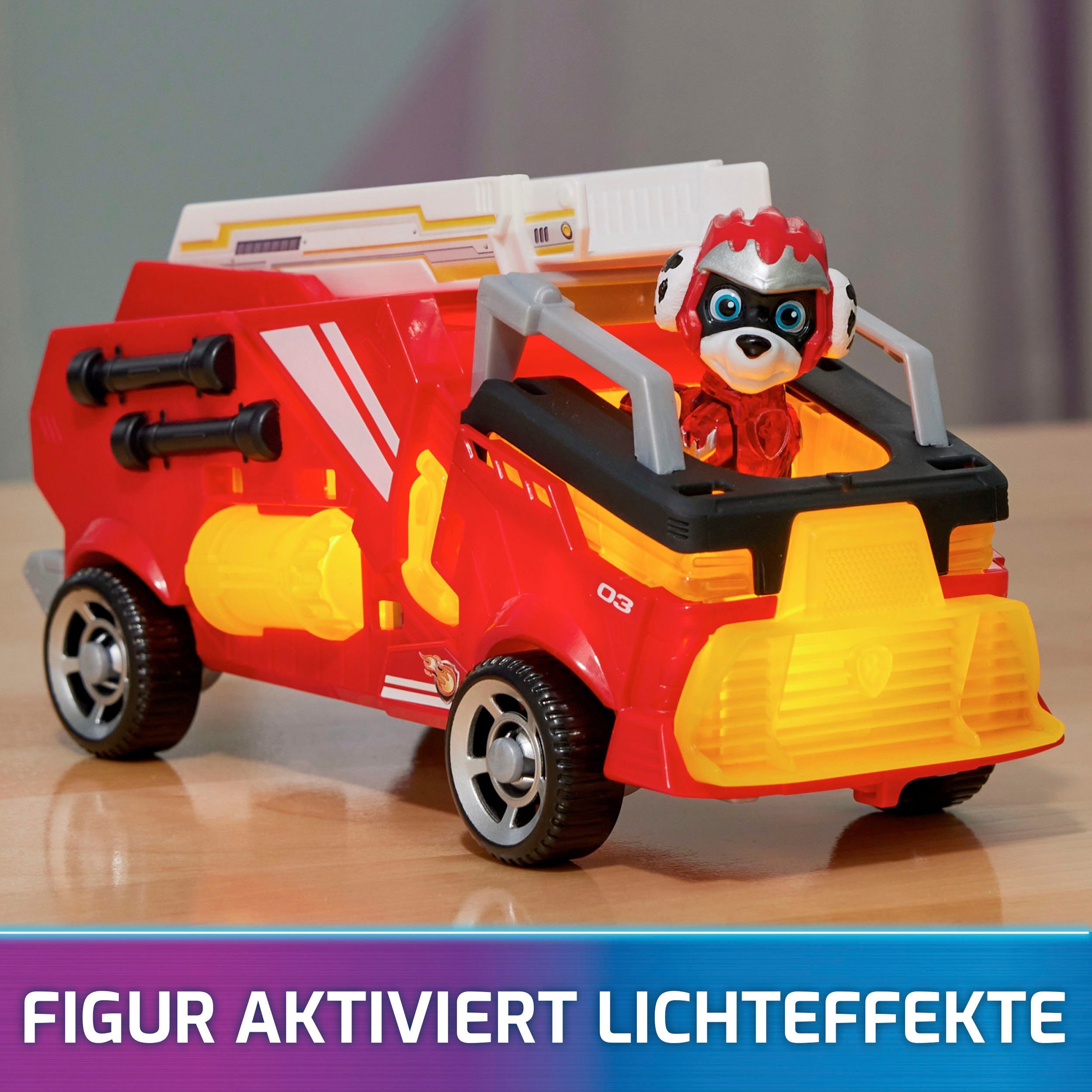 Spin Master Speelgoedauto Paw Patrol - Movie II - Basic Themed Vehicles Marshall van marshall bluseenheid met puppyfiguur, licht- en geluidseffect
