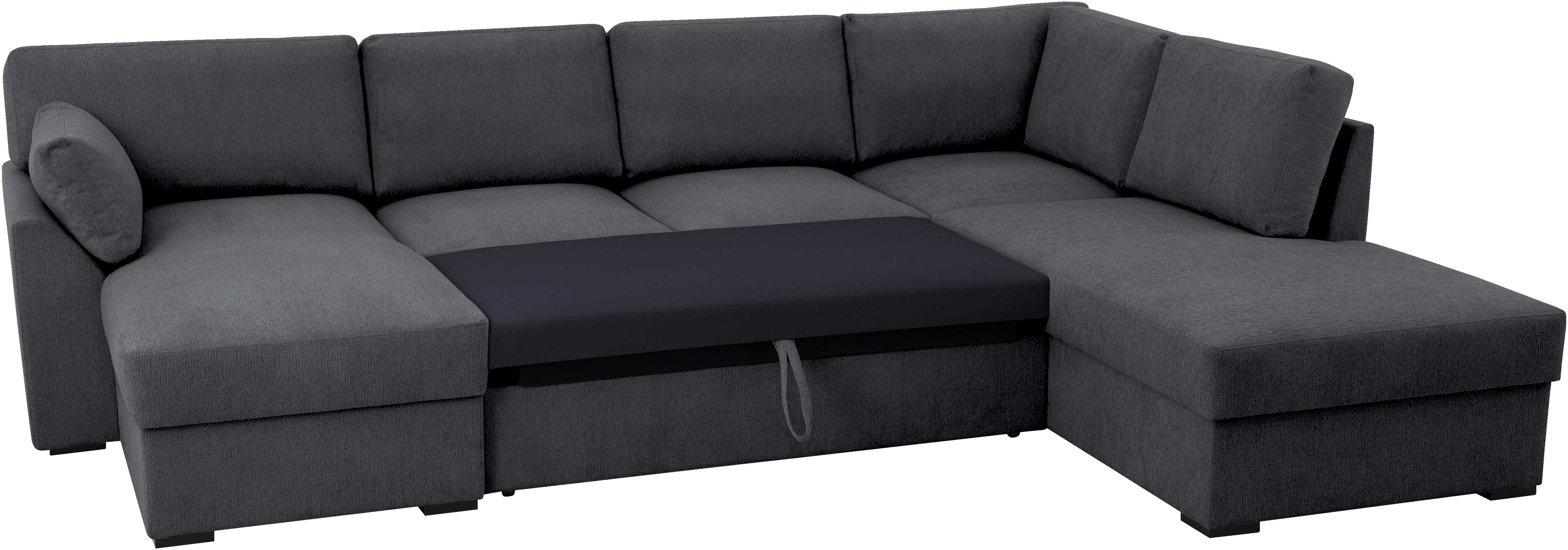 Home affaire Zithoek Citry Breedte 309 cm, chenille, bedfunctie, bedlade, U-vorm