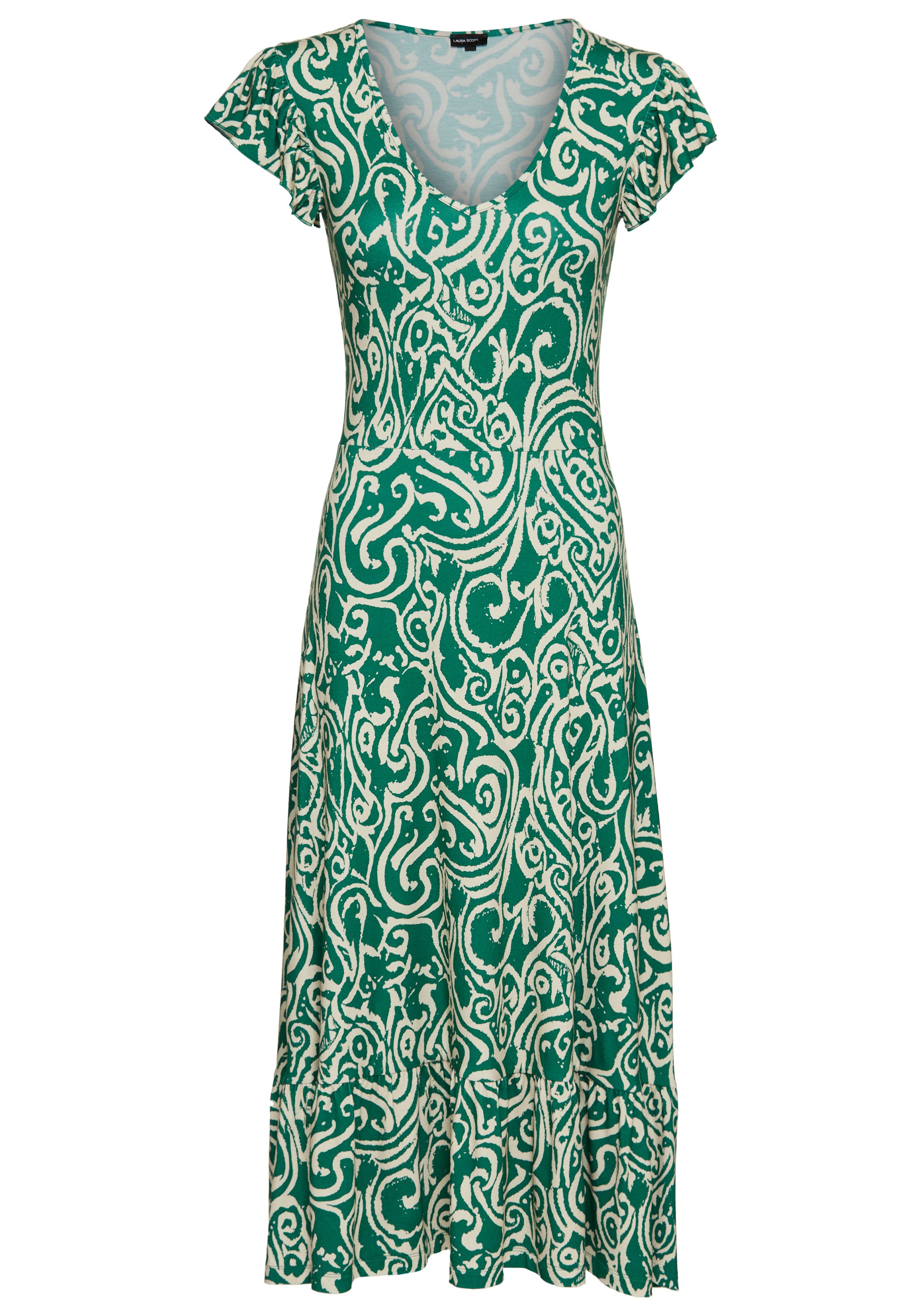 Laura Scott Zomerjurk met all-over print & licht geraffineerde vleugel mouwen - nieuwe collectie