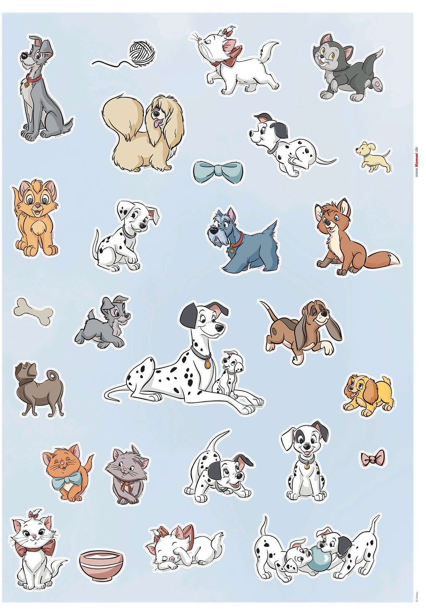 komar wandfolie disney cats and dogs 50x70 cm (breedte x hoogte), zelfklevende wandtattoo (27-delig) multicolor
