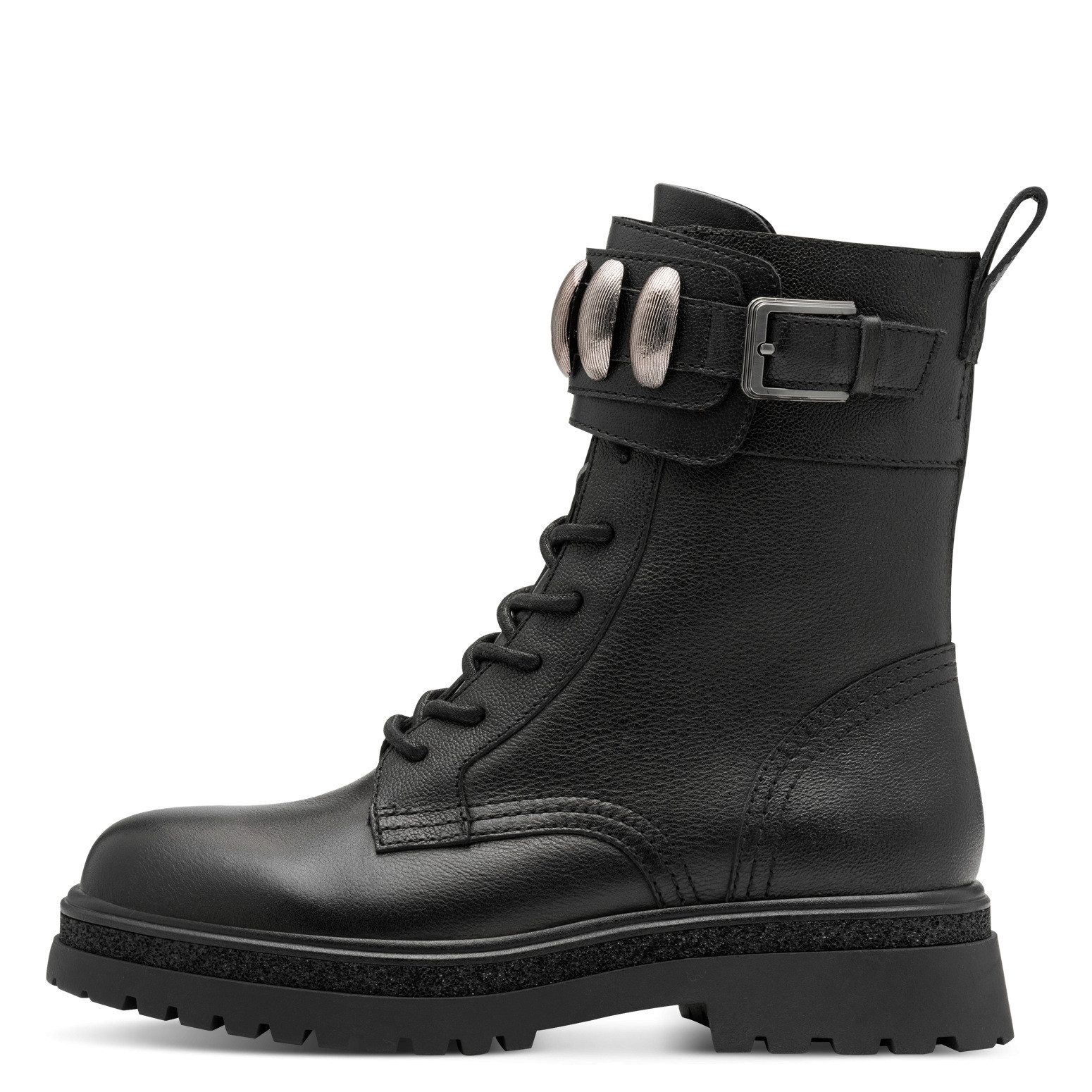 Tamaris Veterlaarsjes blokhak, veterboots met sier elementen in metalliclook