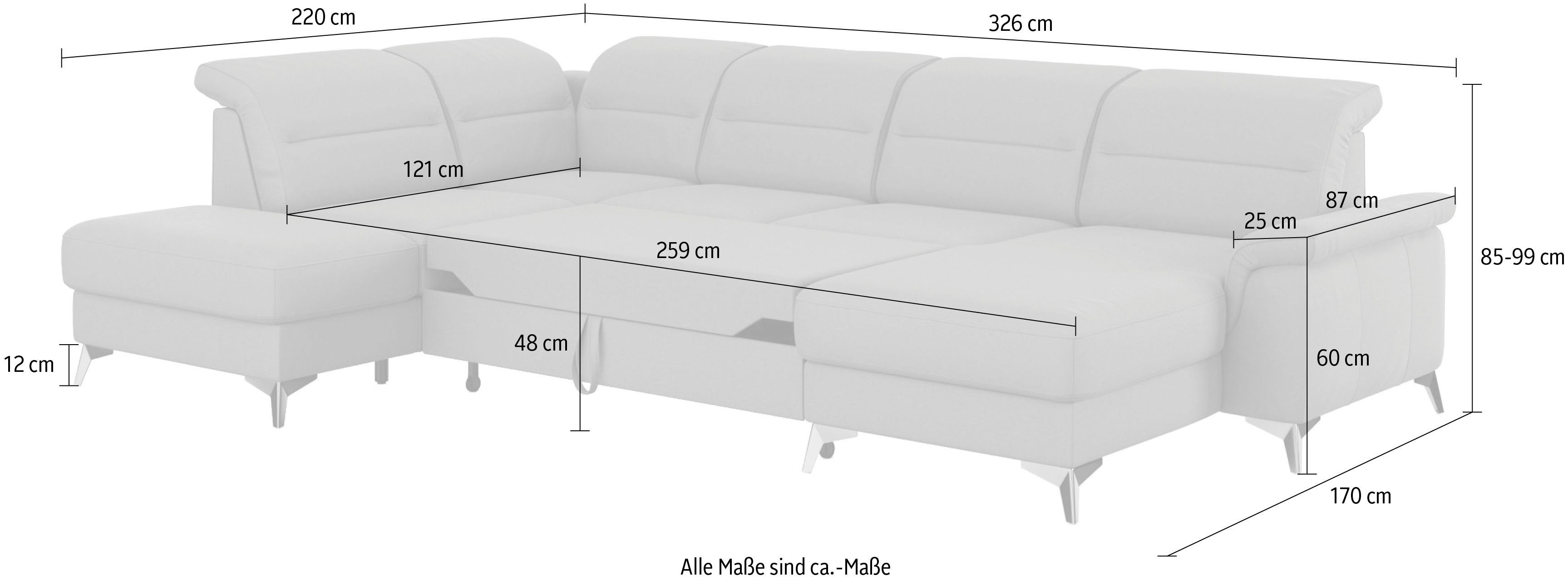 sit&more Zithoek Sinatra U-vorm optioneel met verstelbare hoofdsteun en armleuning etc.