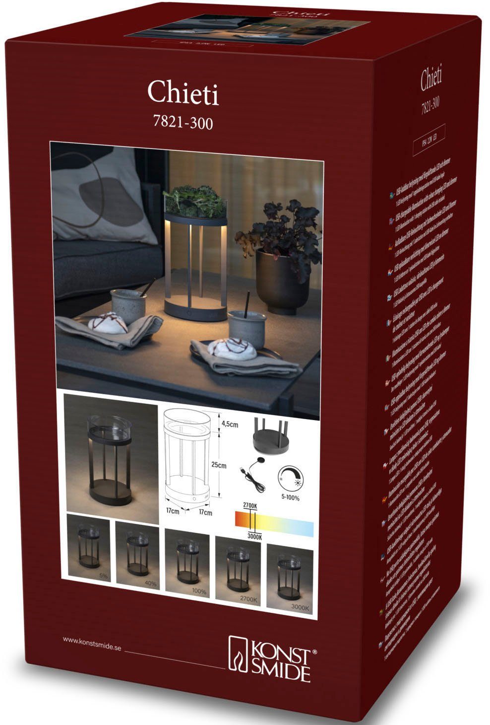 KONSTSMIDE Led-lantaarn Chieti Chieti LED USB-lantaarn, dimbaar 2700/3000K glasdeksel (2 stuks)