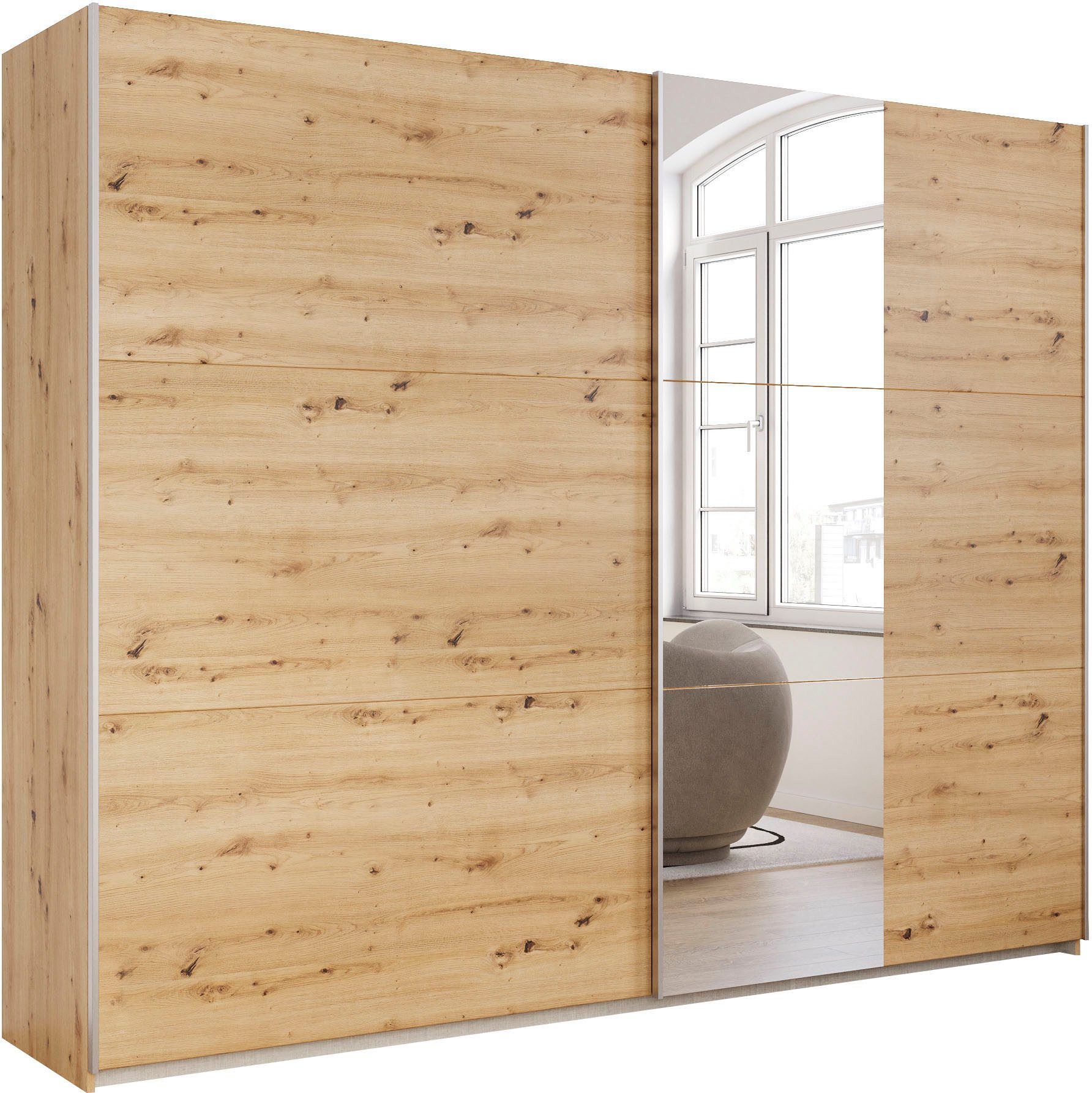 rauch Zweefdeurkast Kledingkast draaideurkast kast garderobe KRONACH TOPSELLER met spiegel en veel opbergruimte, metalen greepstrips, made in germany