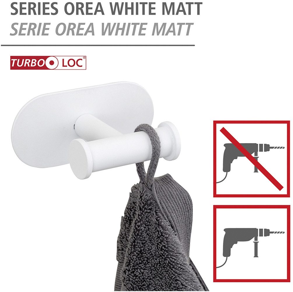 WENKO Dubbele haak Turbo-Loc® model Duo Orea van roestvrij staal voor handdoeken, bevestiging zonder boren