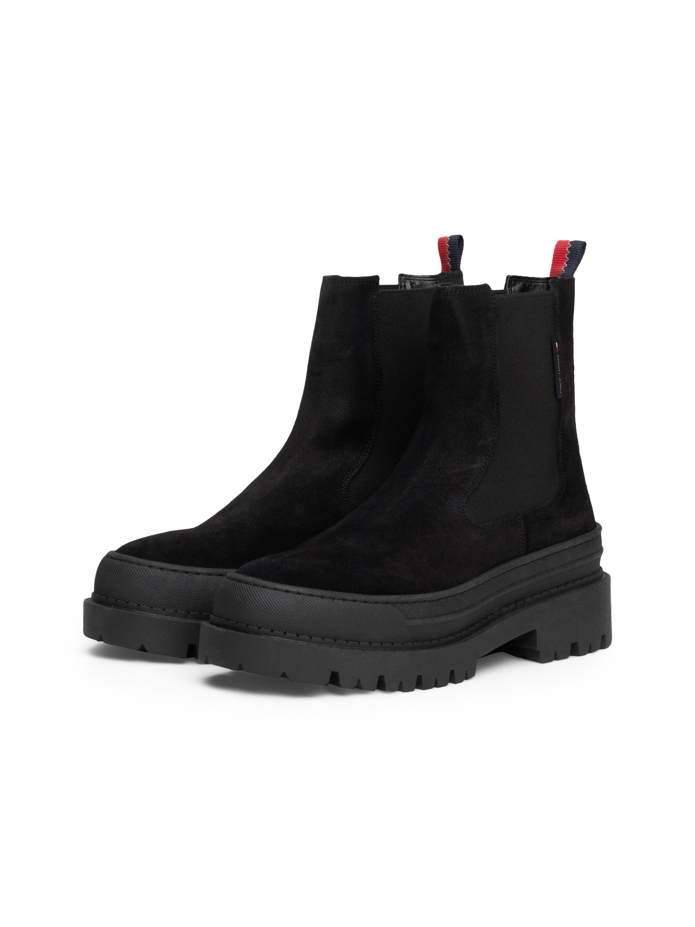 TOMMY JEANS Chelsea-boots TJW FOXING CHELSEA SUEDE blokhak, instap laarzen, enkellaars met kleurrijke aantrekloop