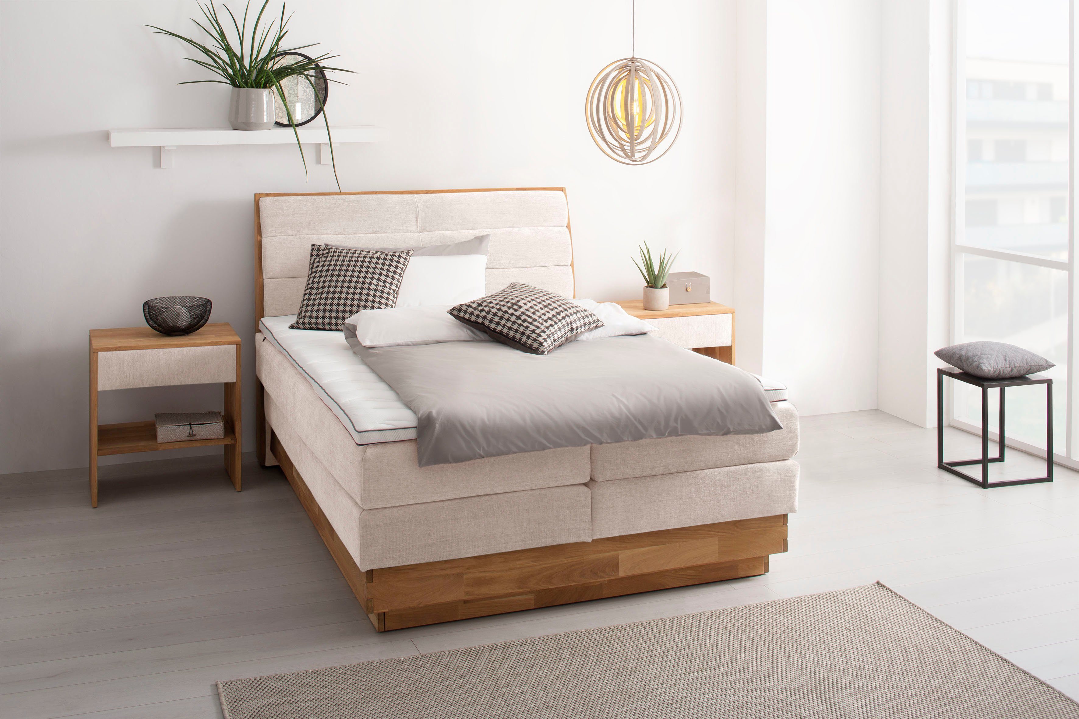 OTTO products Boxspring Ledverlichting, met gecertificeerde, gerecyclede overtrekstoffen boxsprings beige