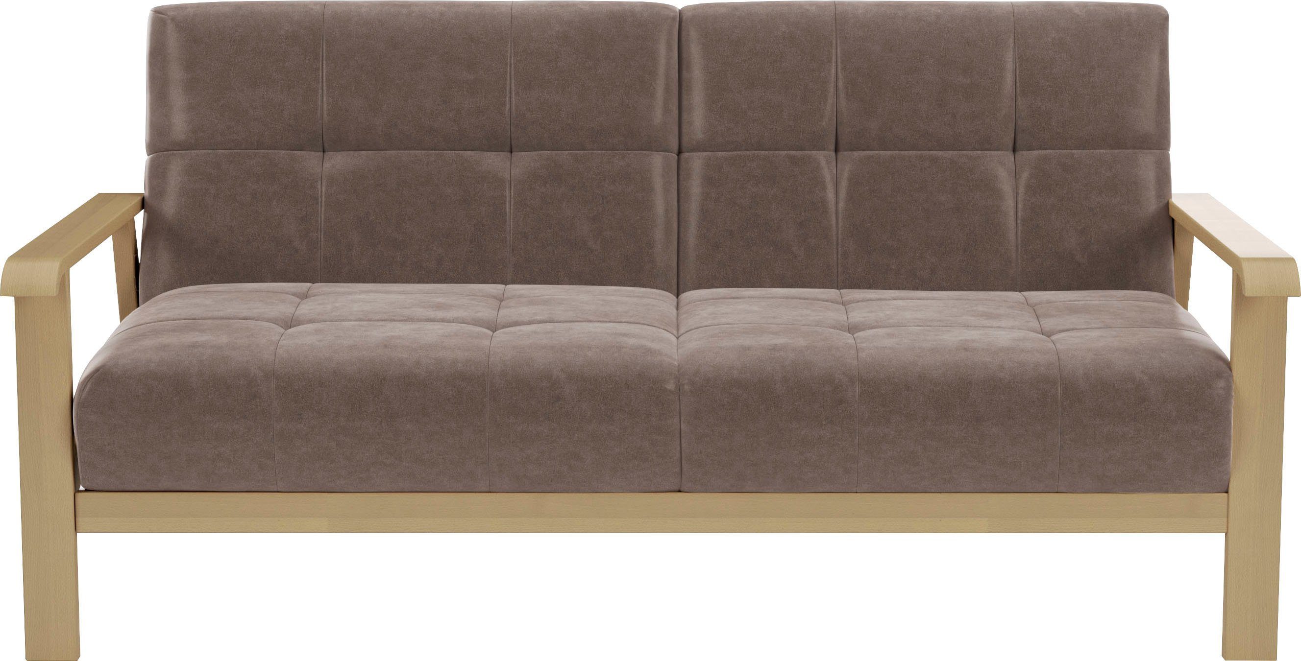 sit&more 2,5-zitsbank Billund Armleuningen van natuurlijk beukenhout, verschillende bekledingen en kleuren bruin, 2-zitsbanken