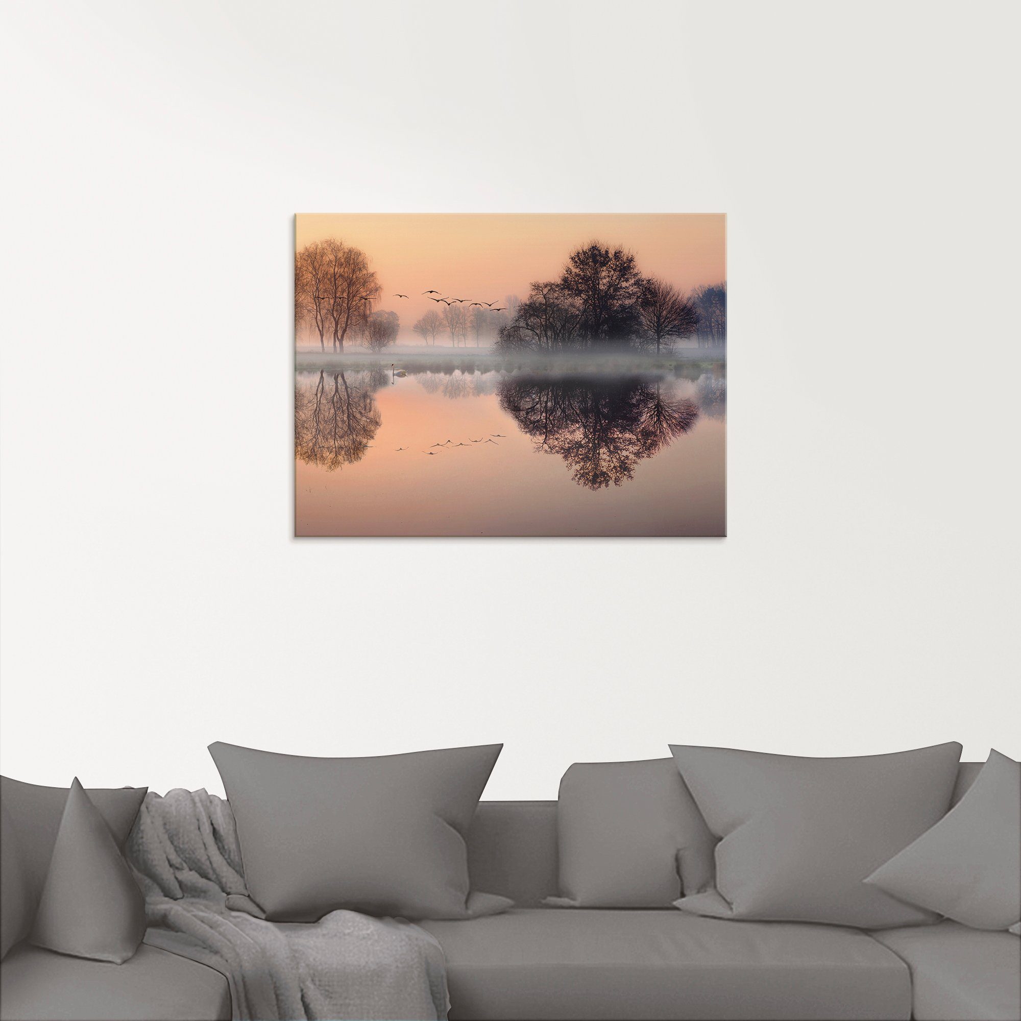 Artland Print op glas Vroege ochtend aan het meer....