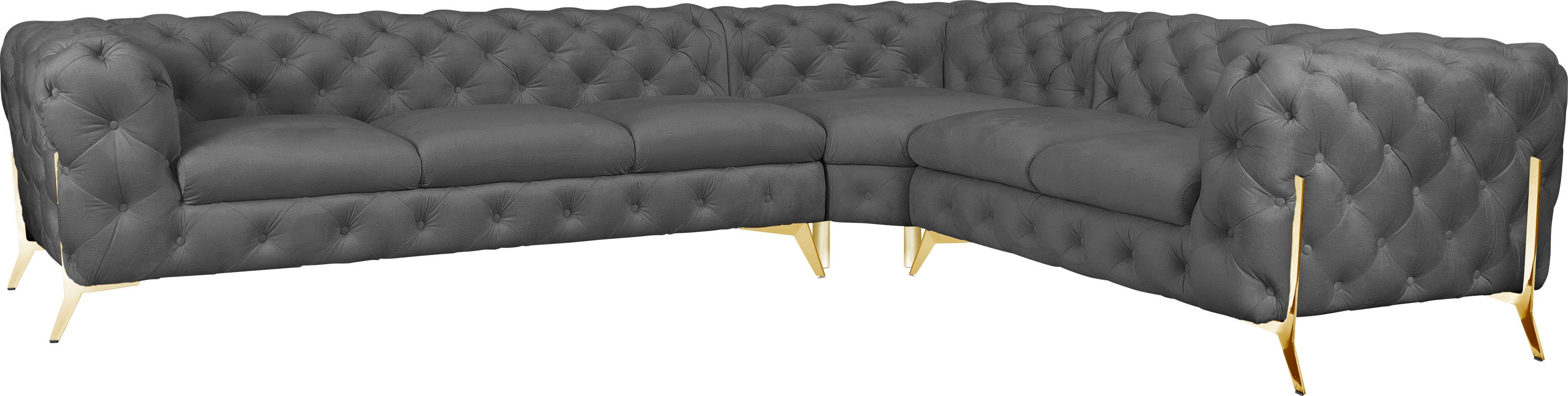Leonique Chesterfield-bank Amaury L-vorm grote hoekbank, chesterfield-look, breedte 323 cm, kleur van de poten ter keuze