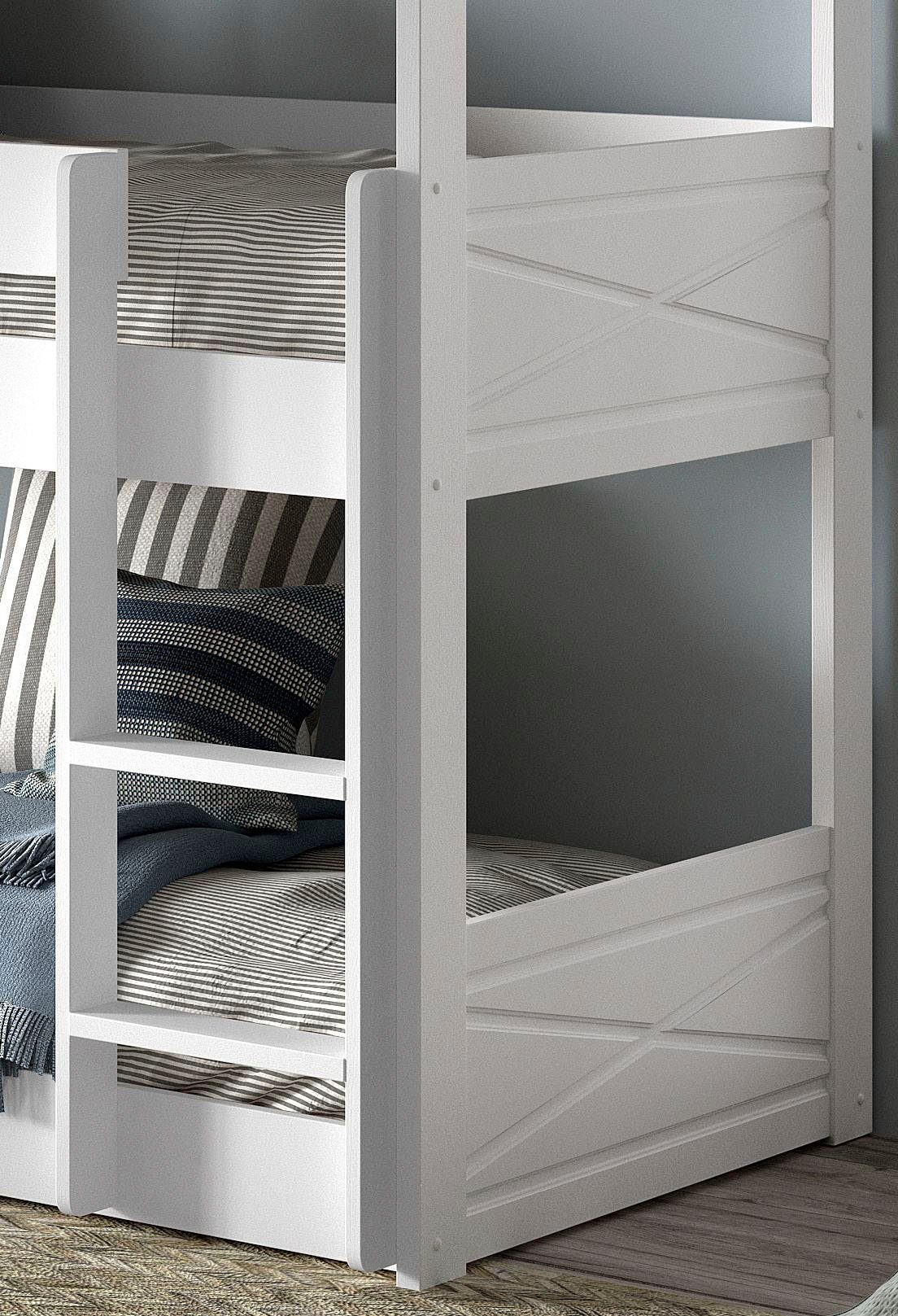 Vipack Stapelbed met 3 lf à 90x200 cm en rolbodem, stabiel gebouwd, massief grenen wit