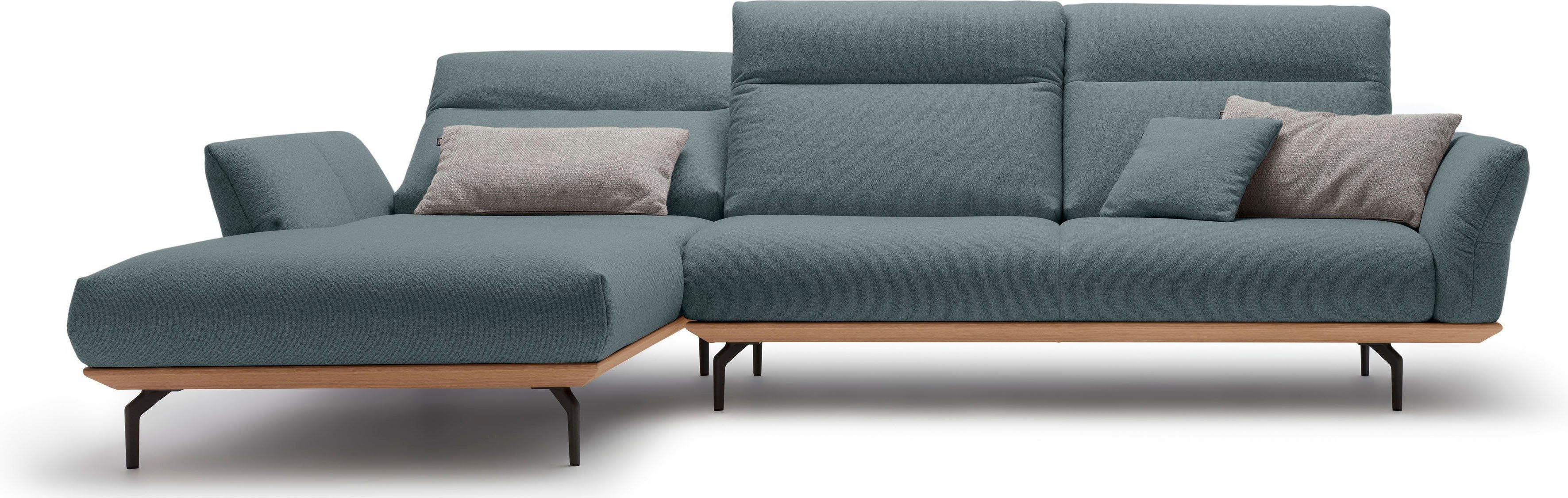 huelsta sofa hoekbank hs.460 sokkel in eiken, onderstel in umbra grijs, breedte 318 cm blauw