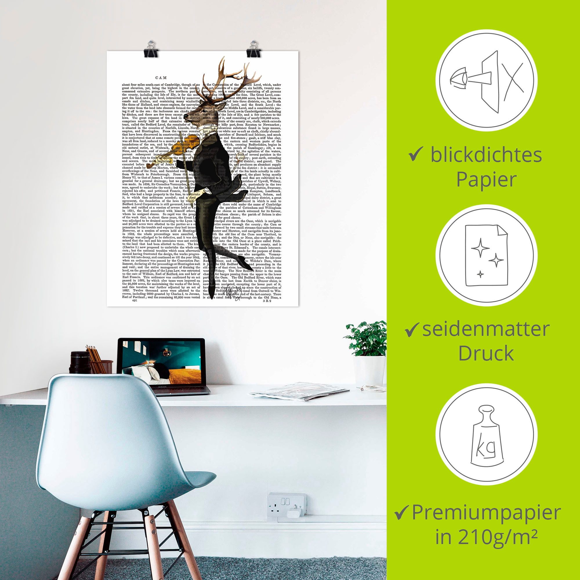 Artland Artprint Dansend hert met viool als artprint op linnen, poster, muursticker in verschillende maten