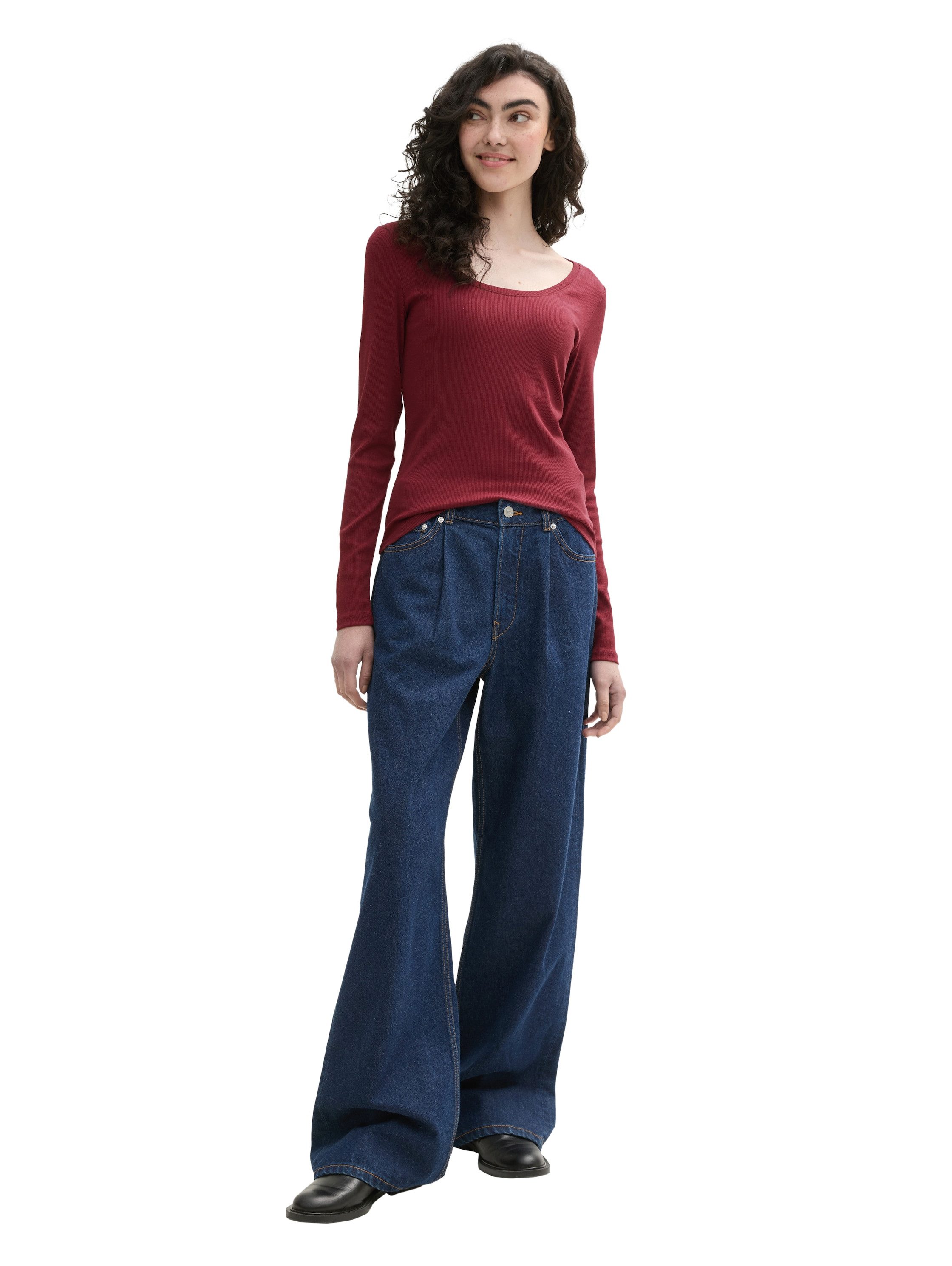 Tom Tailor Denim Shirt met ronde hals geribbeld en met stretch