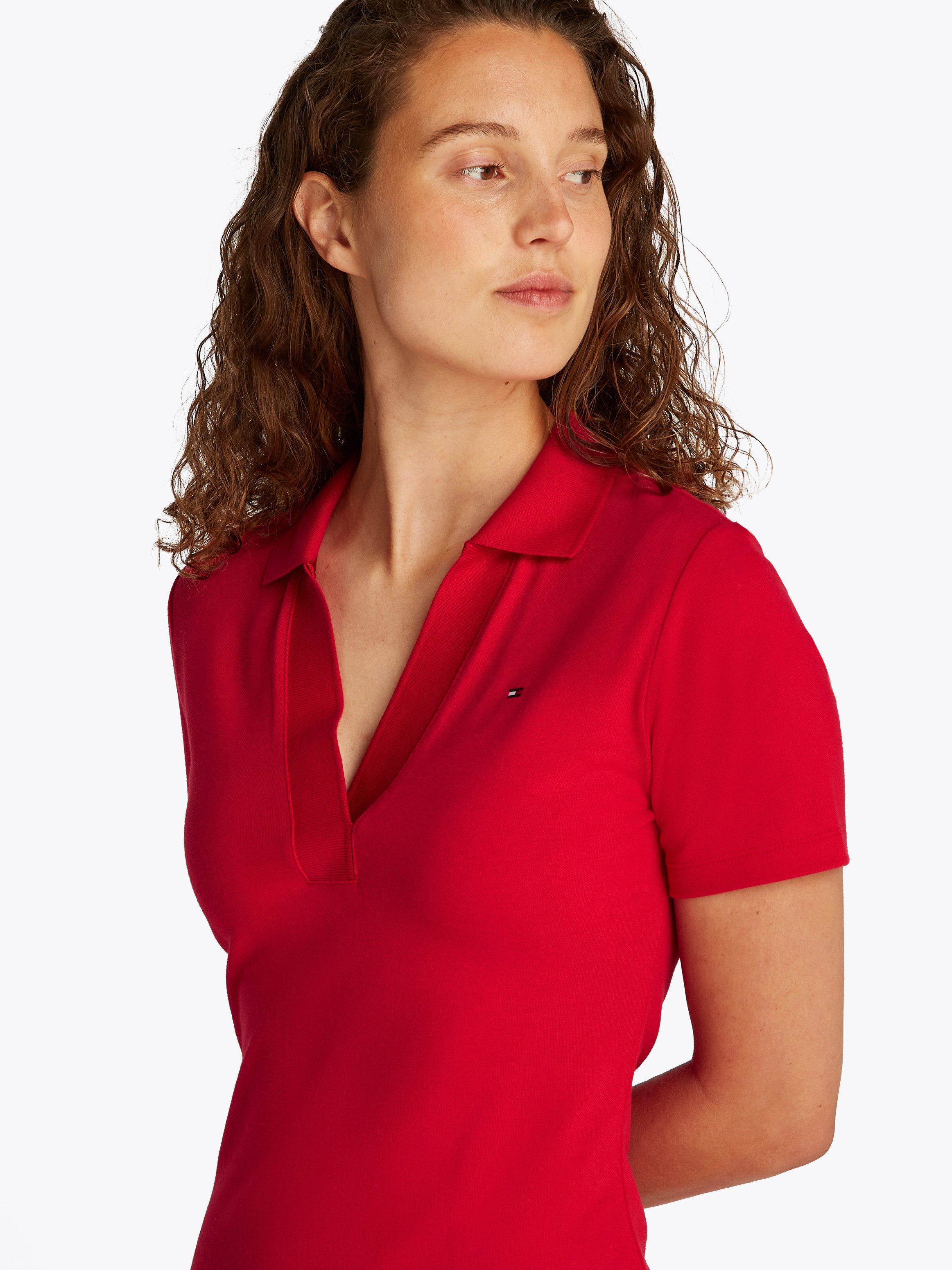 Tommy Hilfiger Polojurk SLIM OPEN NK POLO DRESS SS met geborduurde tommy hilfiger vlag