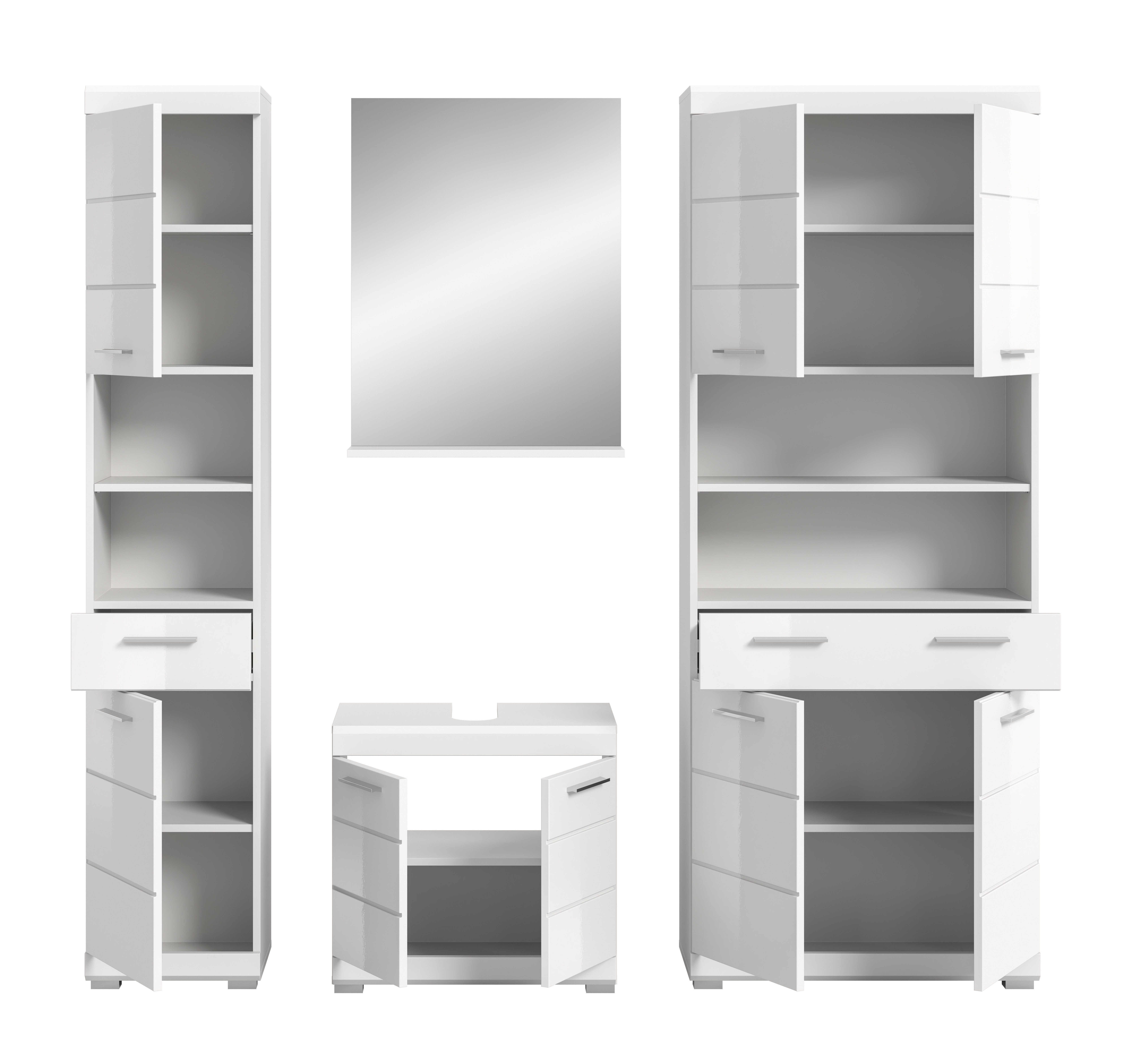 INOSIGN Badkamerserie Siena, 4-delig, bestaande uit: Hoge kast, wastafelonderkast, badkamer spiegel, brede hoge kast (set, 4-delig)