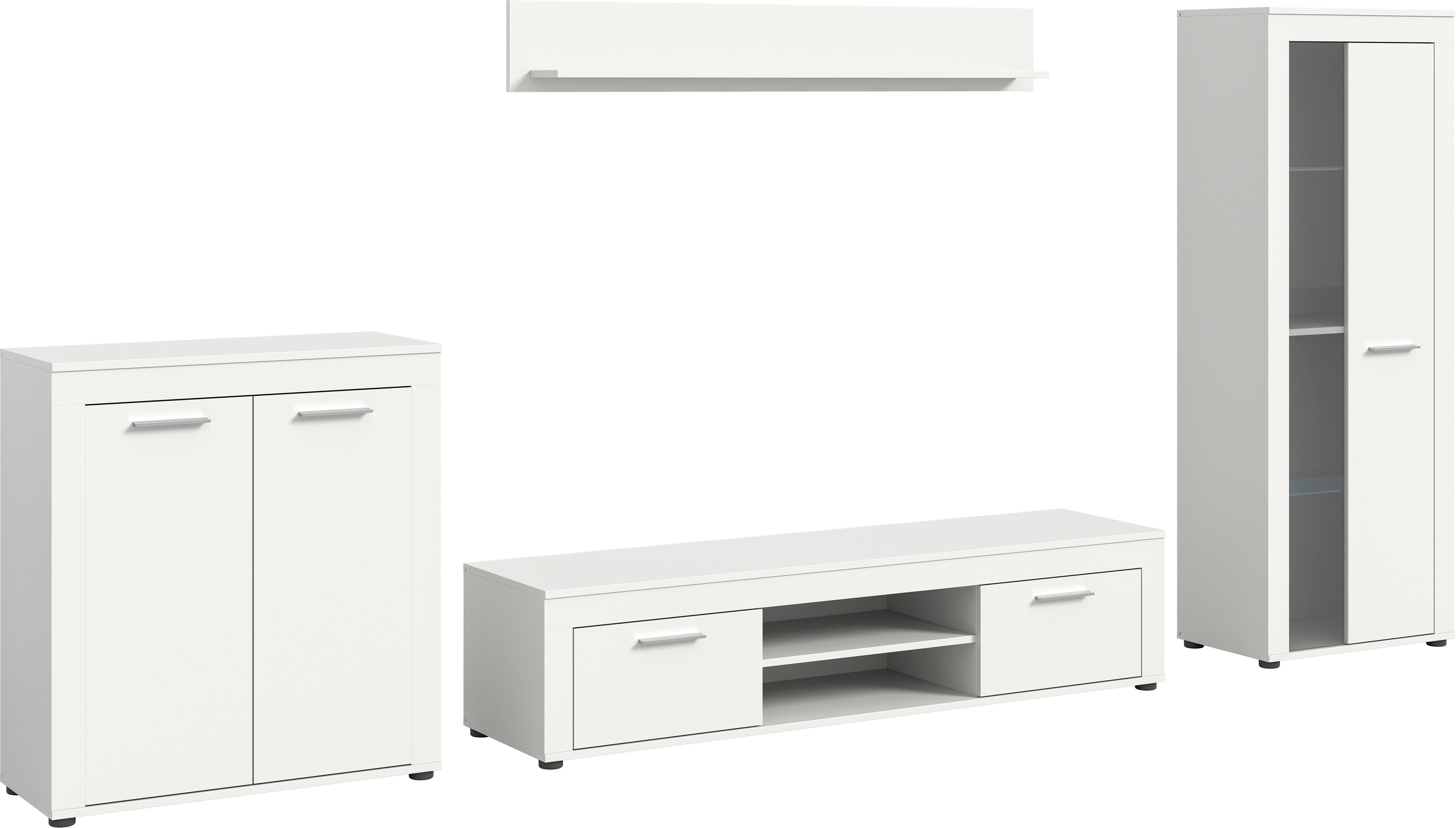 INOSIGN Woonkamerset Aosta, Breedte 330cm, bestaand uit Highboard, Lowboard, Wandplank, Vitrine