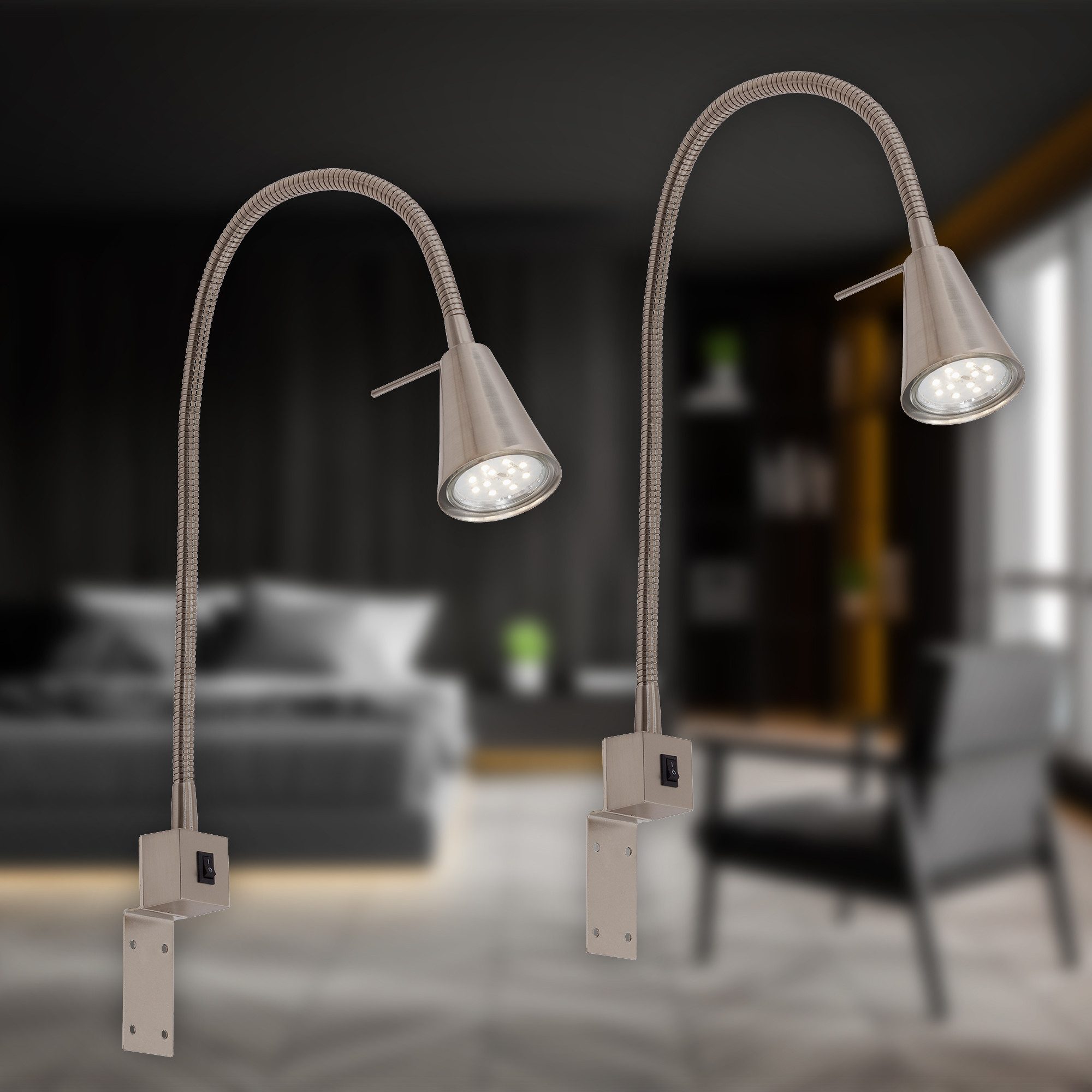 Briloner Leuchten Led-wandlamp 2-pack LED bedlamp slaapkamer woonkamer mat-nikkel