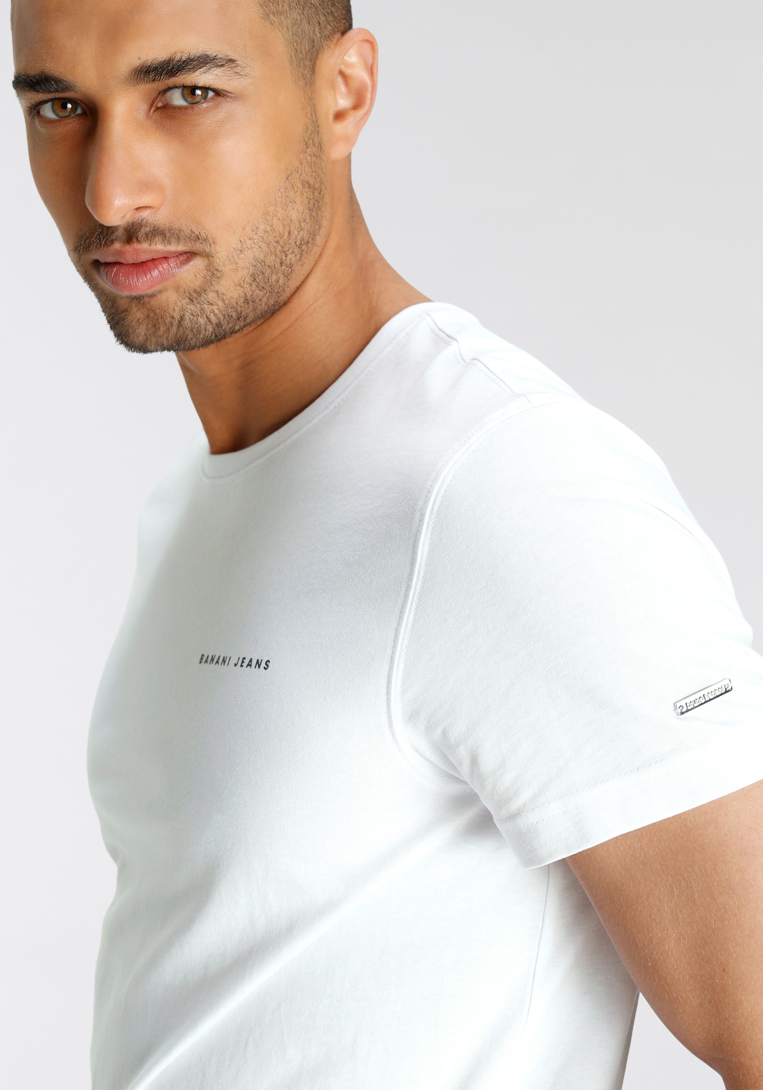 Bruno Banani T-shirt smal gesneden, met print, ronde hals, van katoen