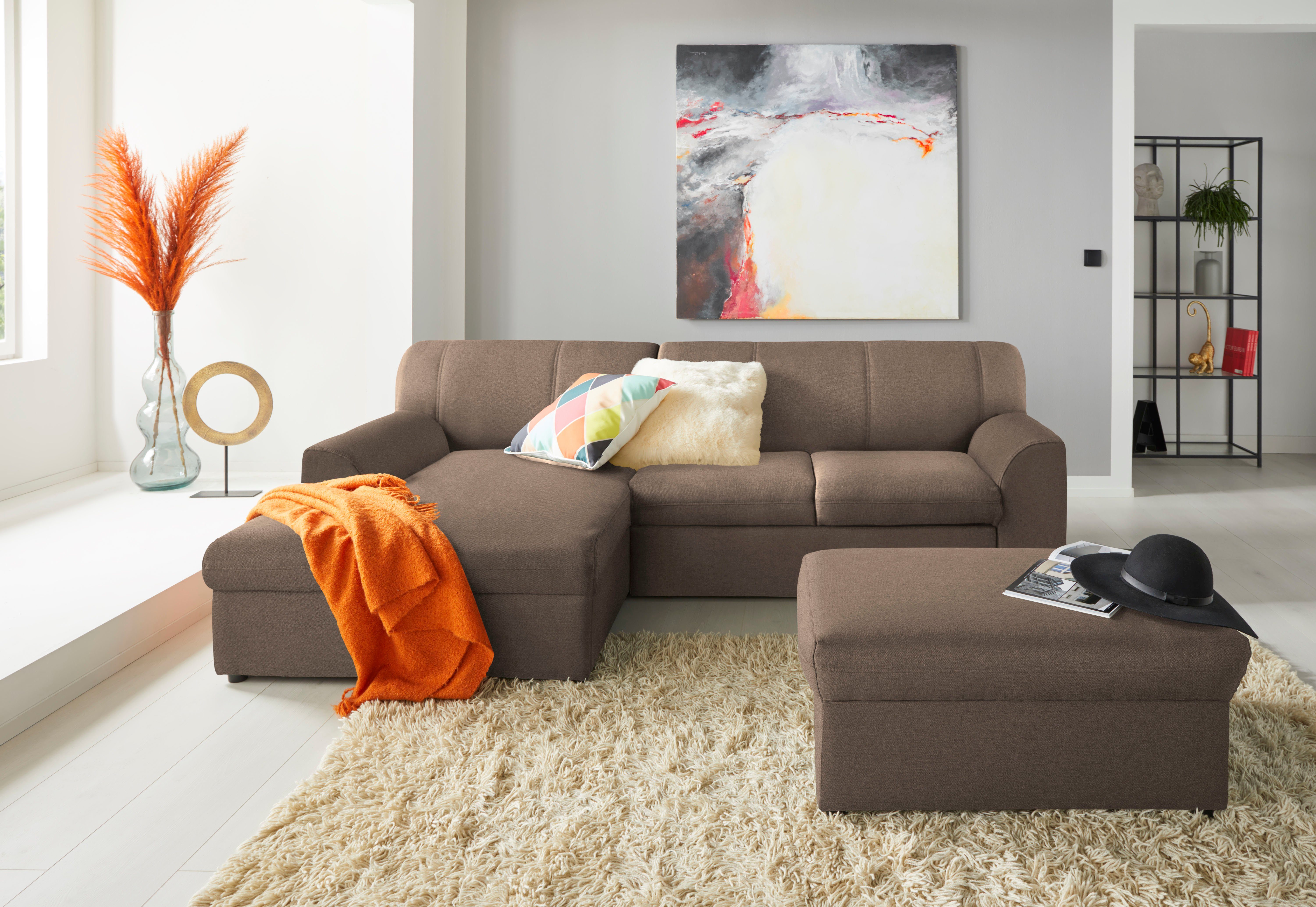 DOMO collection Hoekbank Topper, elegant en tijdloos, compacte afmetingen 245/155cm, L-vorm