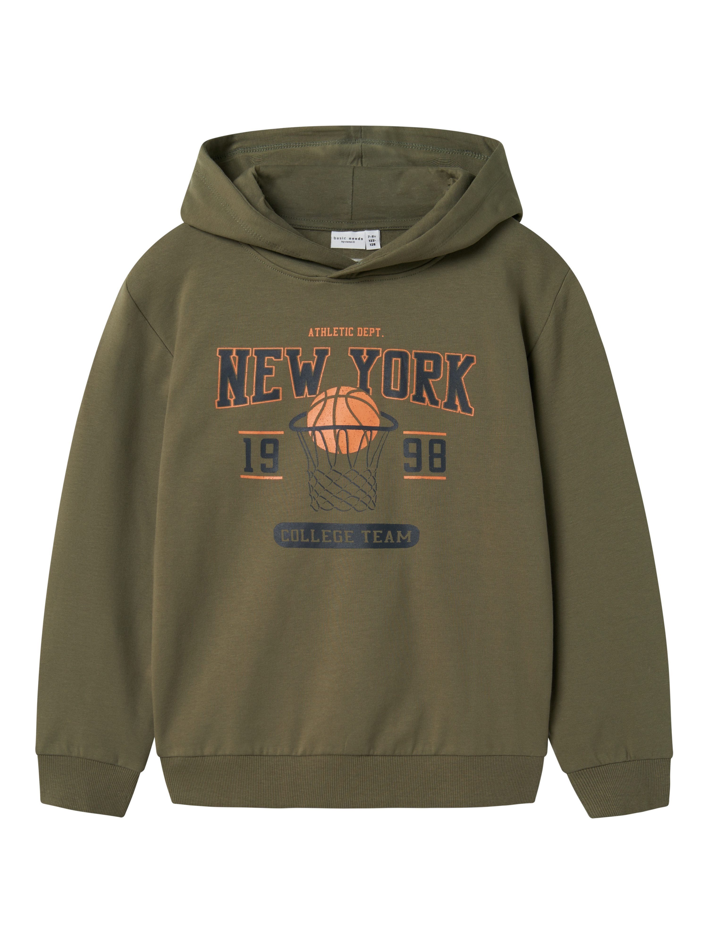 NAME IT KIDS hoodie NKMVUGO met printopdruk groenbruin